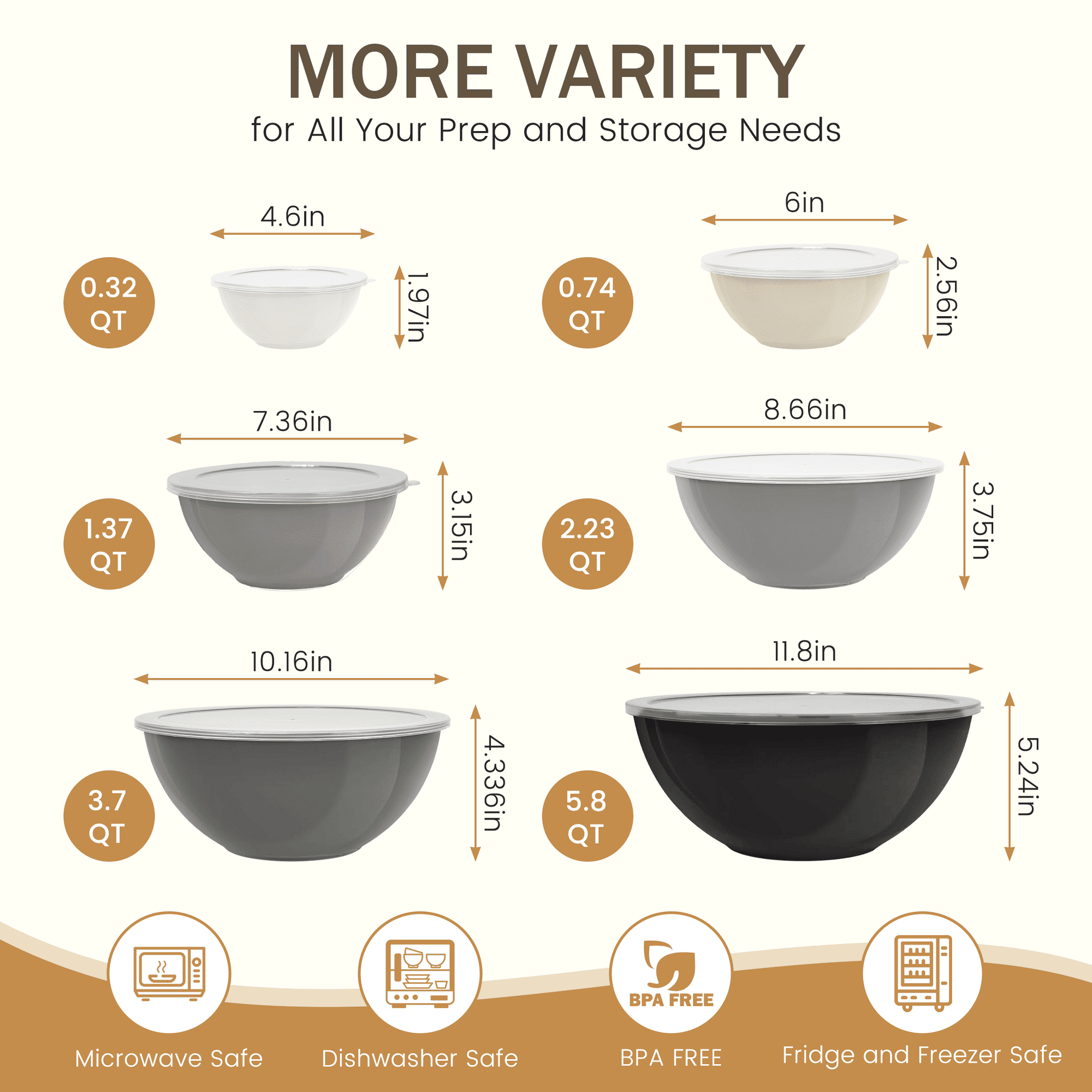 Bowls with Lids Set, 12 Piece Plastic Mixing Bowls Set, Nesting Mixing Bowl for Space Saving Storage, Ideal for Cooking, Baking, Food Prep (Gray)