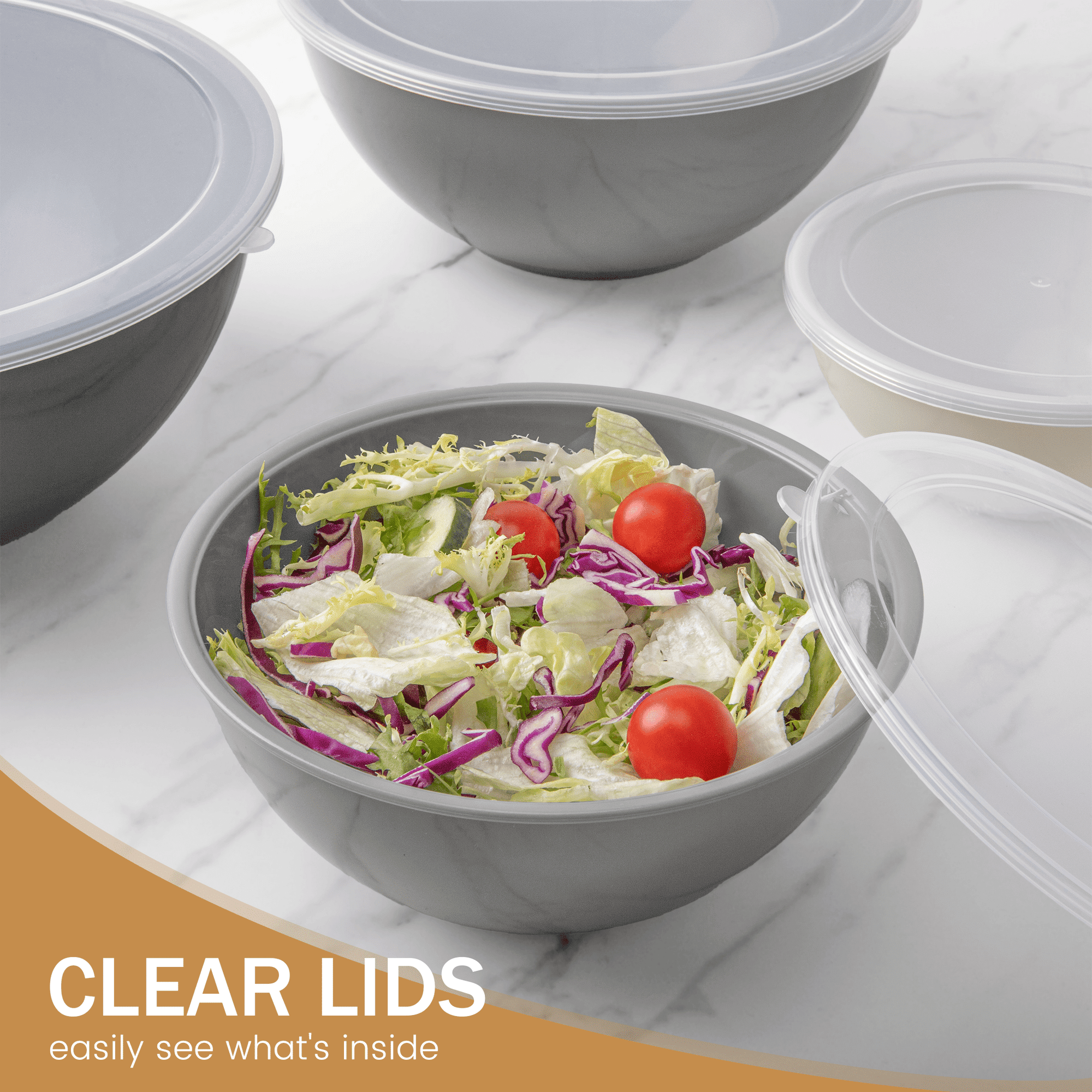 Bowls with Lids Set, 12 Piece Plastic Mixing Bowls Set, Nesting Mixing Bowl for Space Saving Storage, Ideal for Cooking, Baking, Food Prep (Gray)