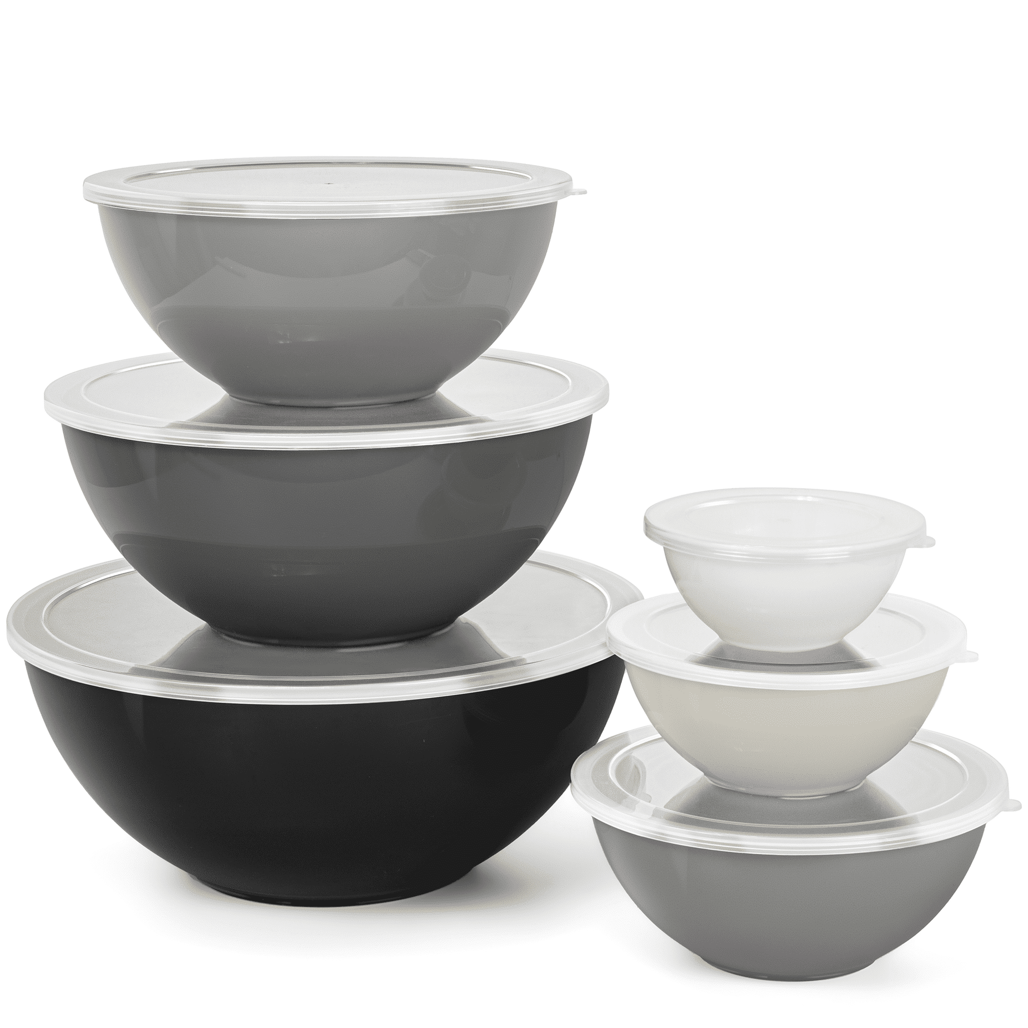 Bowls with Lids Set, 12 Piece Plastic Mixing Bowls Set, Nesting Mixing Bowl for Space Saving Storage, Ideal for Cooking, Baking, Food Prep (Gray)
