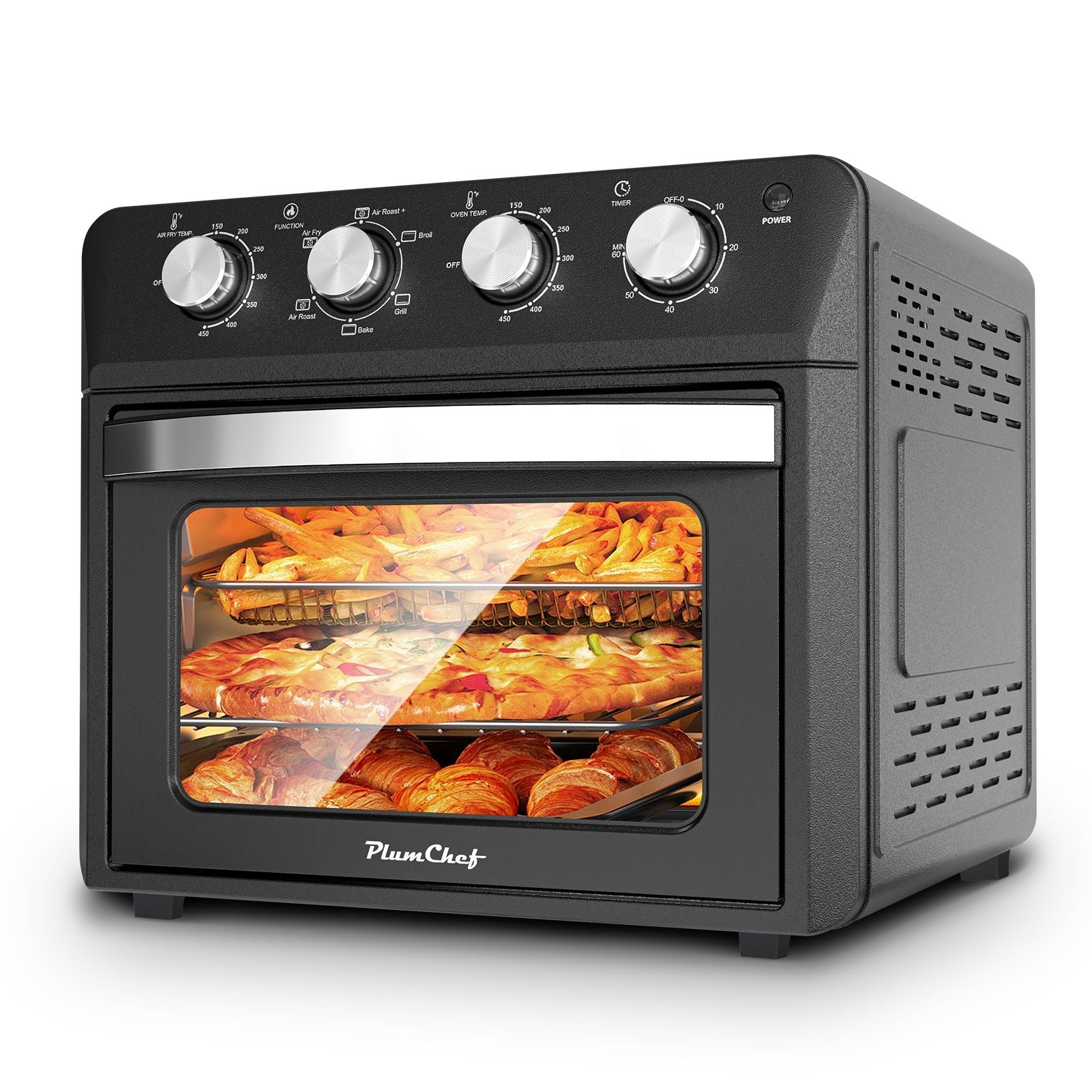 27.5QT 6-in-1 Air Fryer Toaster Oven Dropdown-Door 6-Slice Countertop Convection Oven for Air Frying, Baking, Roasting, Broiling & Grilling, 1600W, Black