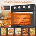 27.5QT 6-in-1 Air Fryer Toaster Oven Dropdown-Door 6-Slice Countertop Convection Oven for Air Frying, Baking, Roasting, Broiling & Grilling, 1600W, Black