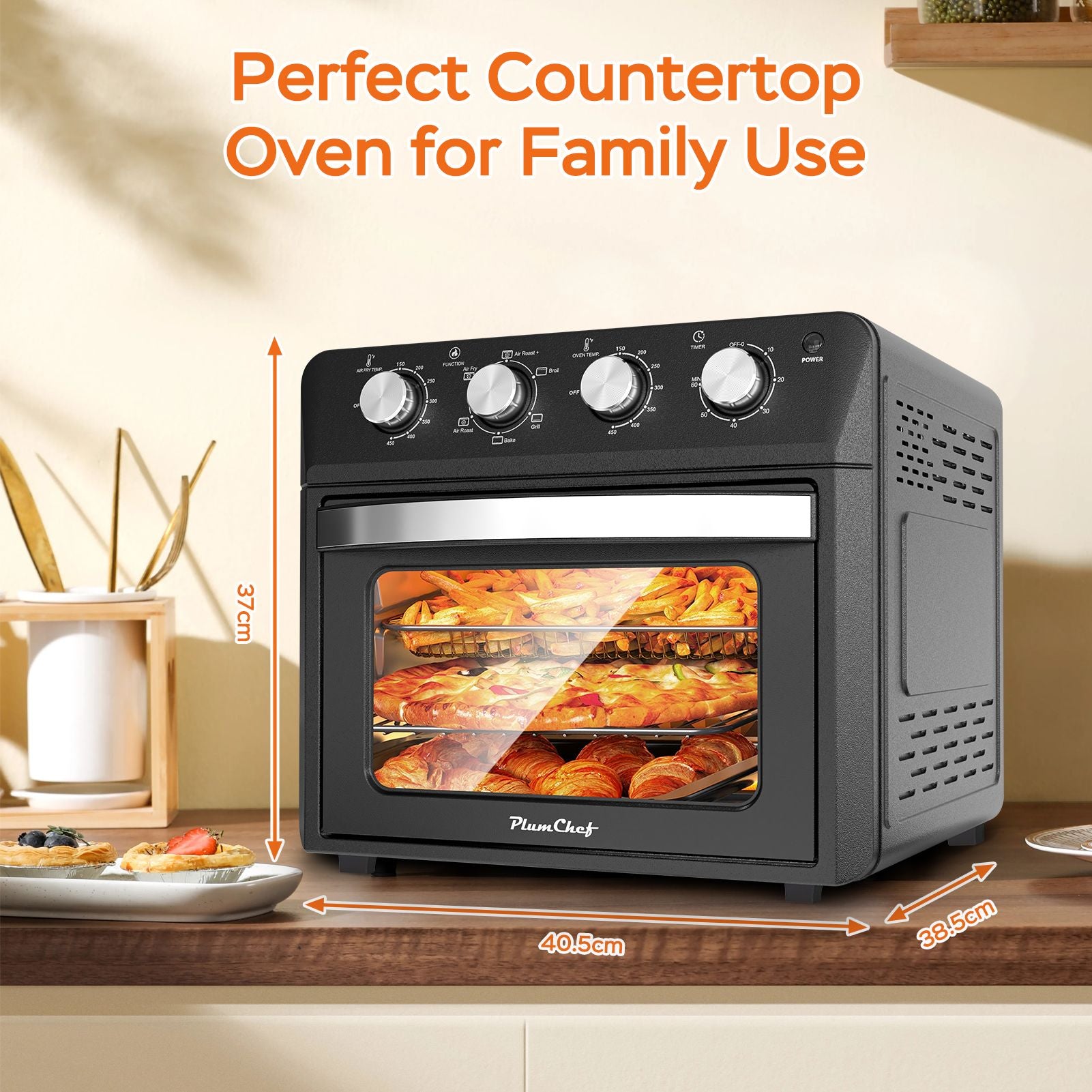 27.5QT 6-in-1 Air Fryer Toaster Oven Dropdown-Door 6-Slice Countertop Convection Oven for Air Frying, Baking, Roasting, Broiling & Grilling, 1600W, Black