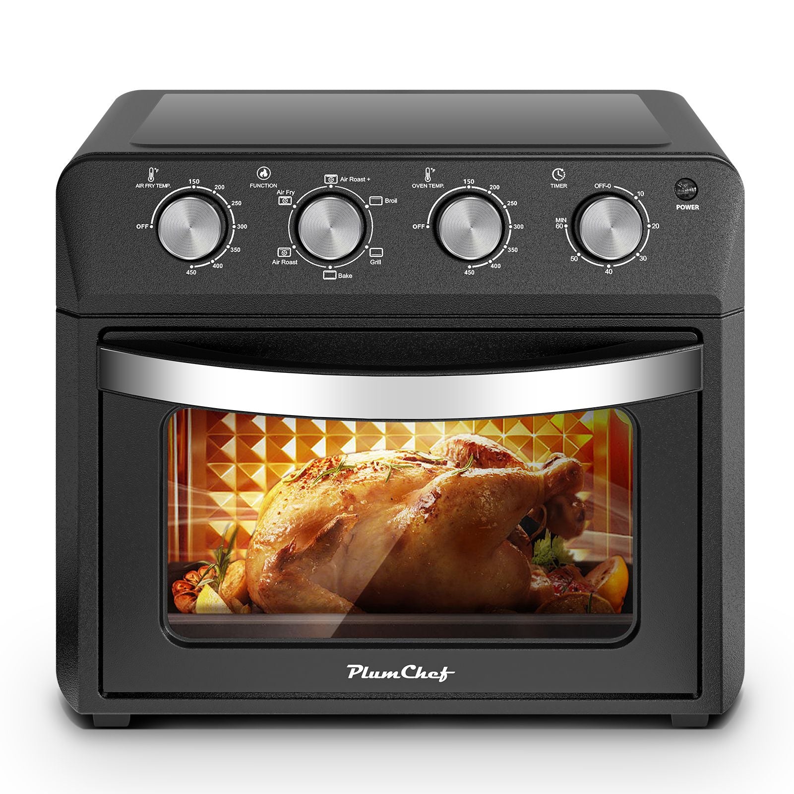 27.5QT 6-in-1 Air Fryer Toaster Oven Dropdown-Door 6-Slice Countertop Convection Oven for Air Frying, Baking, Roasting, Broiling & Grilling, 1600W, Black