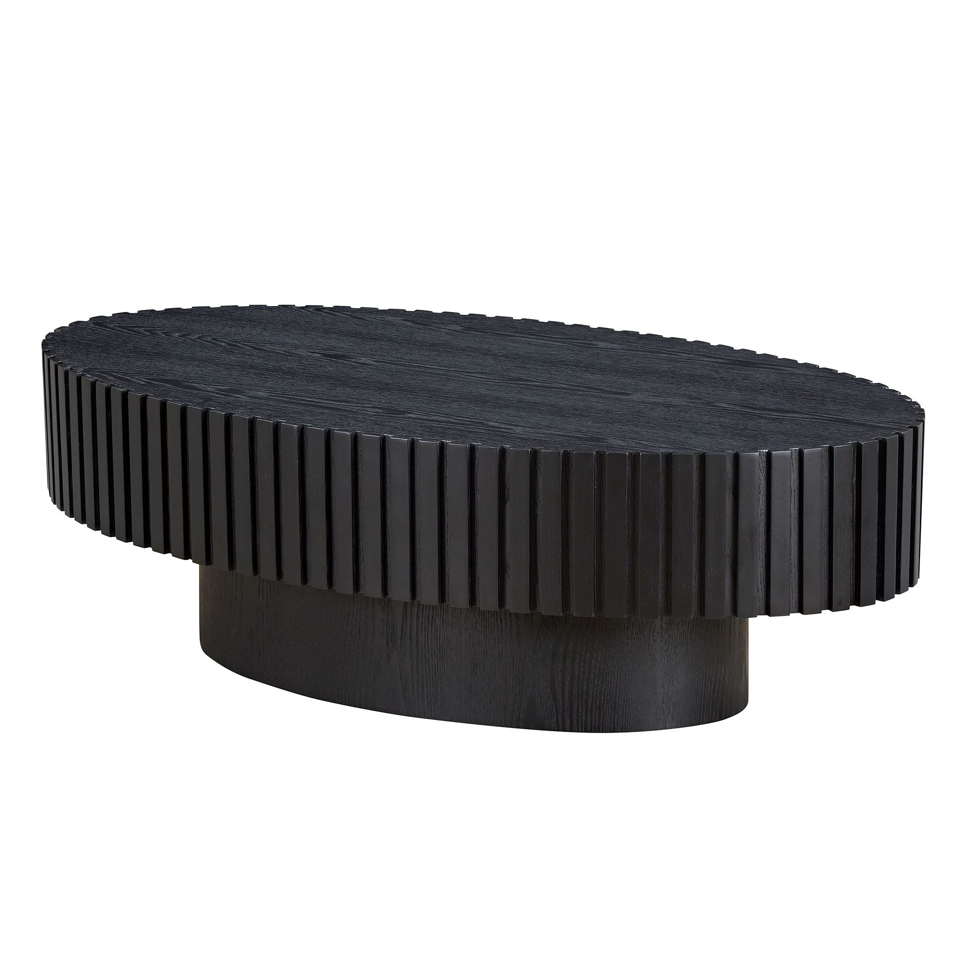 Modern Handcraft Drum Coffee Table Length 43.7 inch Ellipse Coffee Table for Living Room,Oval Small Coffee Table with Sturdy Pedestal
