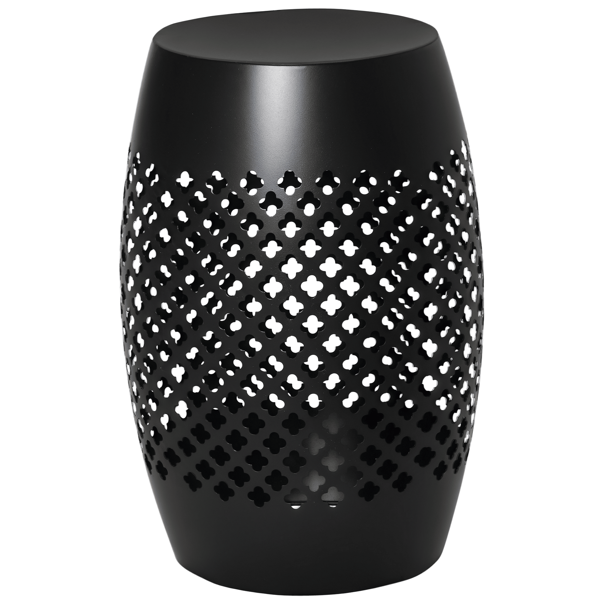 12.5" Steel Outdoor Side Table, Round Hollow Drum Patio End Table, Accent Table for Indoor and Outdoor, Black