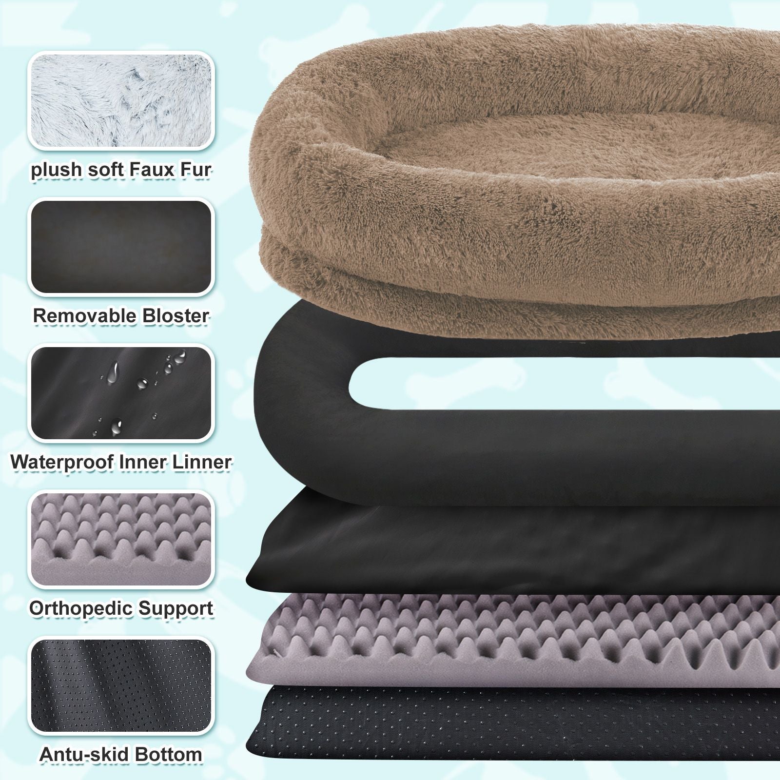 Human Dog Bed, Large Size Fits You and Pets, Washable Faux Fur Dog Bed for People Doze Off, Napping Orthopedic Dog Bed, Present Plump Pillow, Blanket, Strap