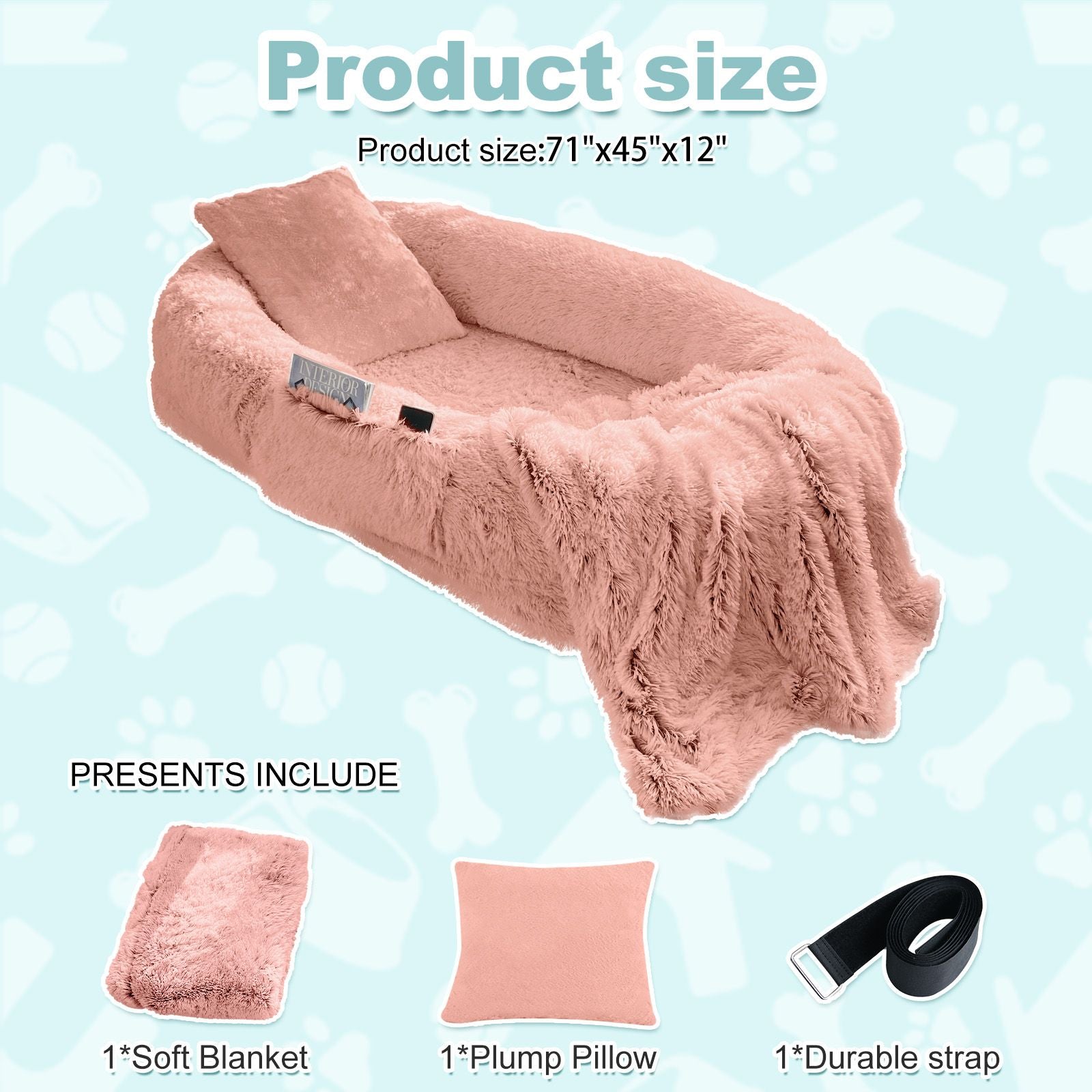Human Dog Bed, Large Size Fits You and Pets, Washable Faux Fur Dog Bed for People Doze Off, Napping Orthopedic Dog Bed, Present Plump Pillow, Blanket, Strap