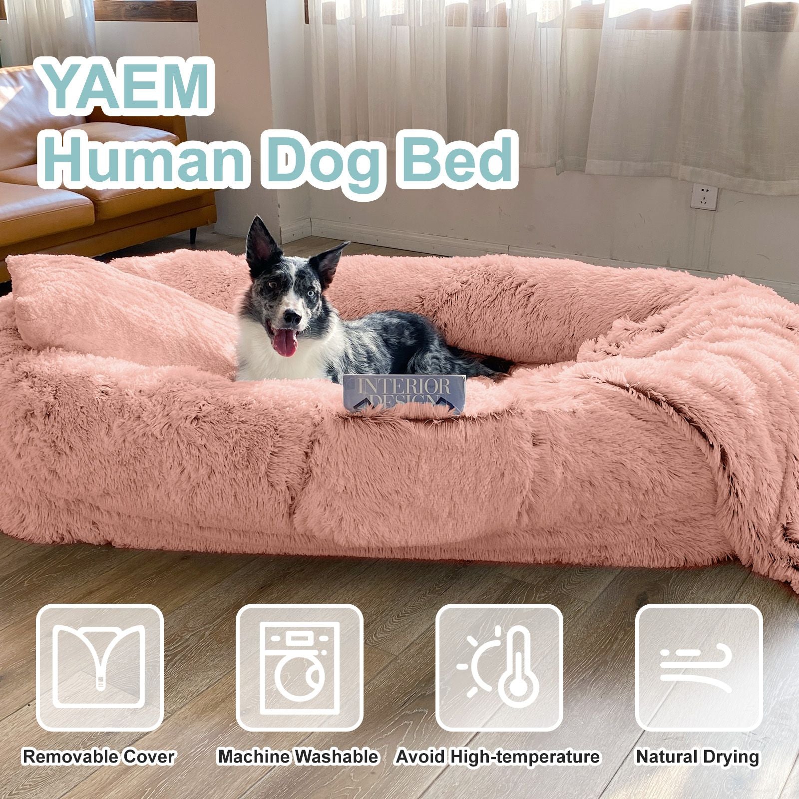 Human Dog Bed, Large Size Fits You and Pets, Washable Faux Fur Dog Bed for People Doze Off, Napping Orthopedic Dog Bed, Present Plump Pillow, Blanket, Strap