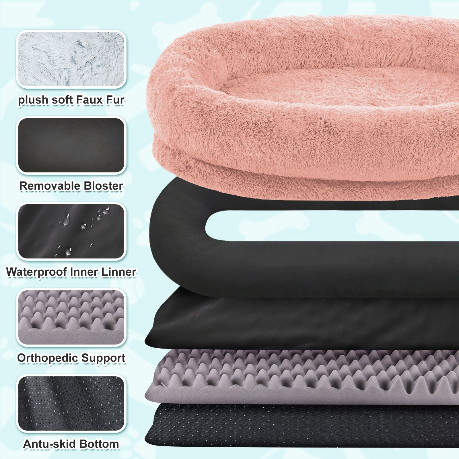 Human Dog Bed, Large Size Fits You and Pets, Washable Faux Fur Dog Bed for People Doze Off, Napping Orthopedic Dog Bed, Present Plump Pillow, Blanket, Strap