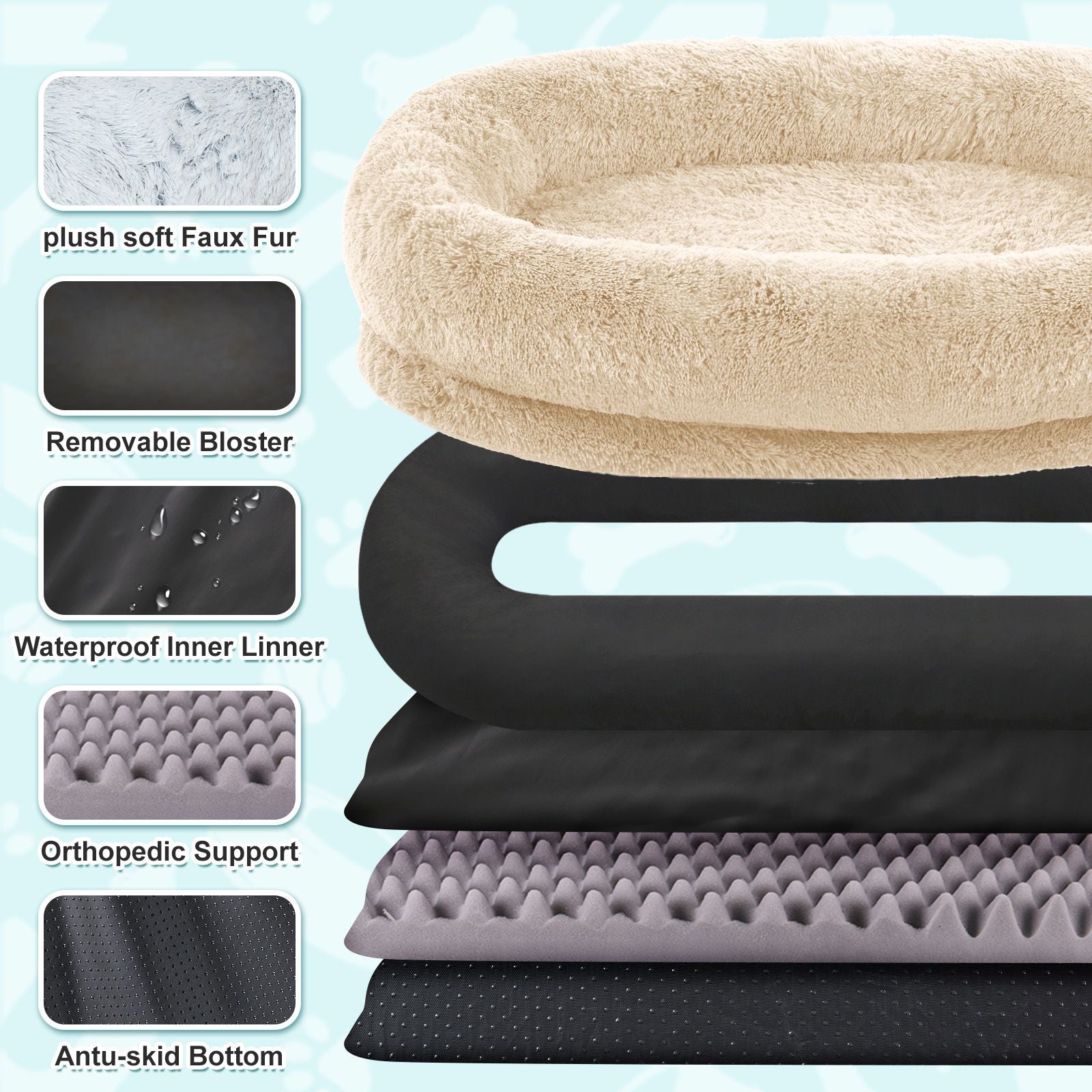 Human Dog Bed, Large Size Fits You and Pets, Washable Faux Fur Dog Bed for People Doze Off, Napping Orthopedic Dog Bed, Present Plump Pillow, Blanket, Strap