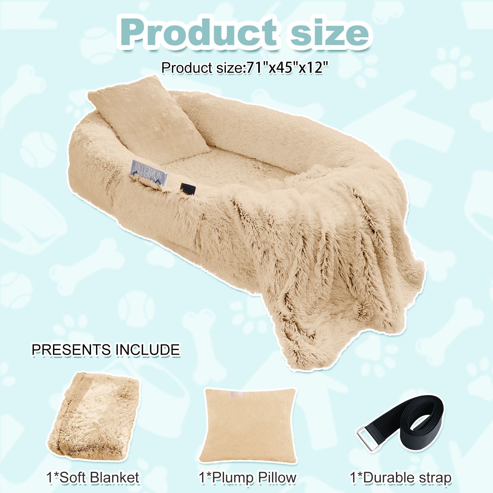 Human Dog Bed, Large Size Fits You and Pets, Washable Faux Fur Dog Bed for People Doze Off, Napping Orthopedic Dog Bed, Present Plump Pillow, Blanket, Strap