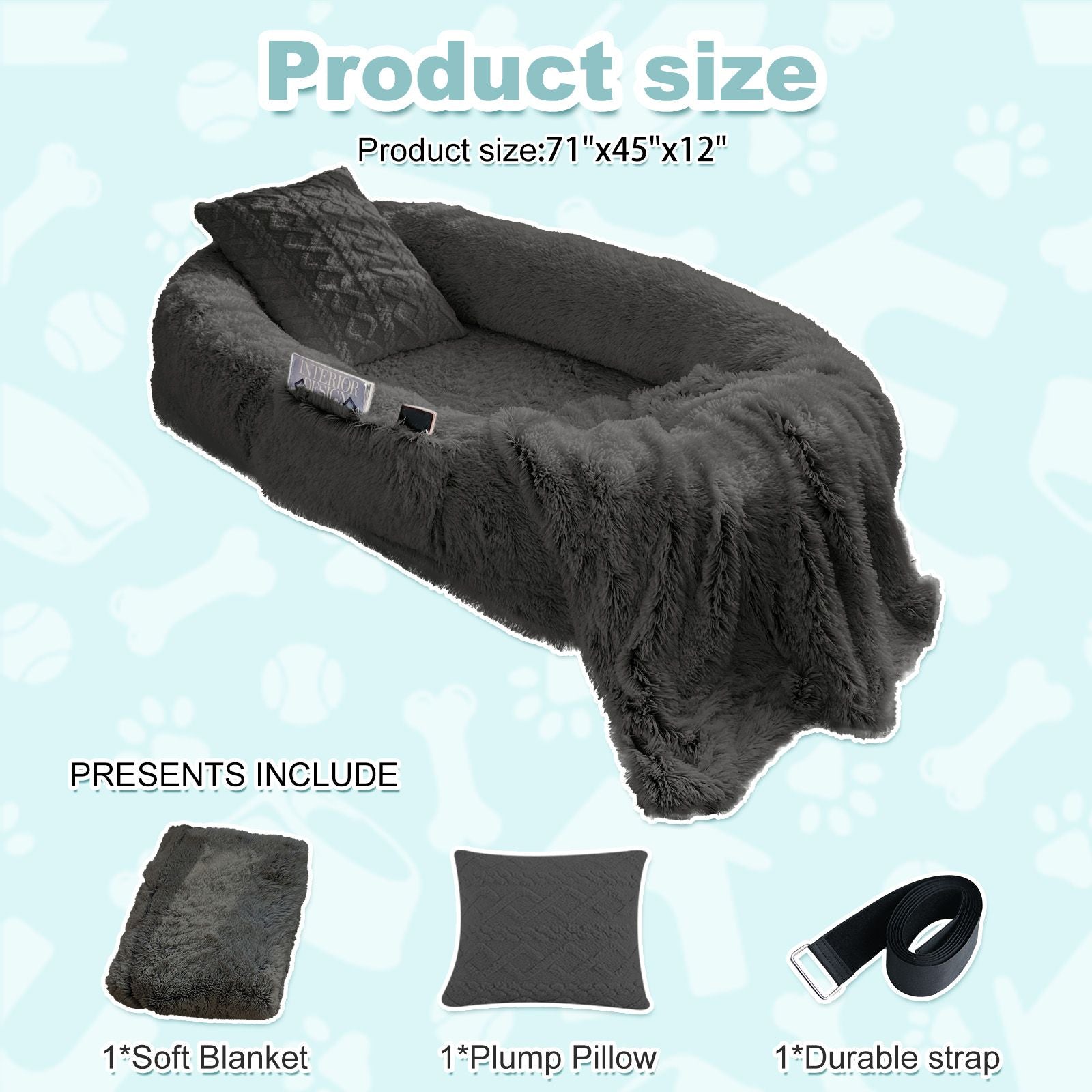 Human Dog Bed, Large Size Fits You and Pets, Washable Faux Fur Dog Bed for People Doze Off, Napping Orthopedic Dog Bed, Present Plump Pillow, Blanket, Strap