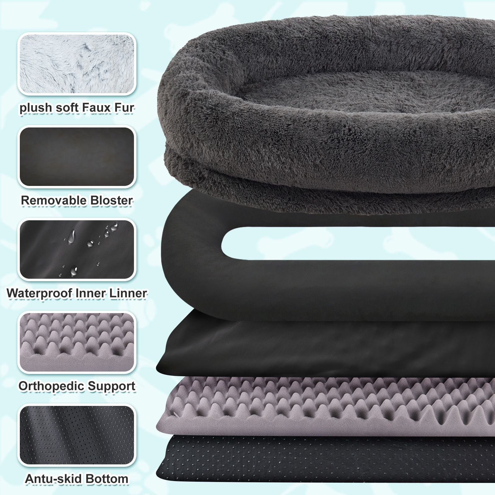 Human Dog Bed, Large Size Fits You and Pets, Washable Faux Fur Dog Bed for People Doze Off, Napping Orthopedic Dog Bed, Present Plump Pillow, Blanket, Strap