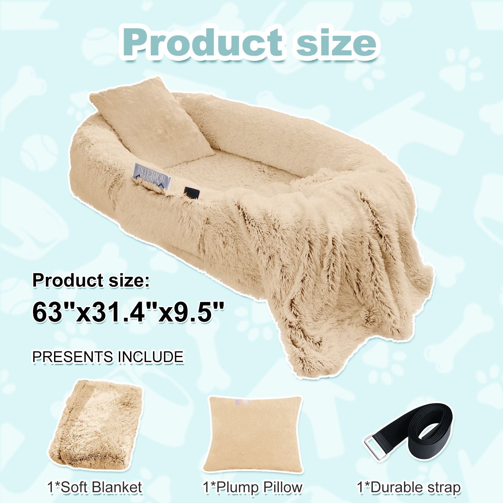Human Dog Bed, Large Size Fits You and Pets, Washable Faux Fur Dog Bed for People Doze Off, Napping Orthopedic Dog Bed, Present Plump Pillow, Blanket, Strap
