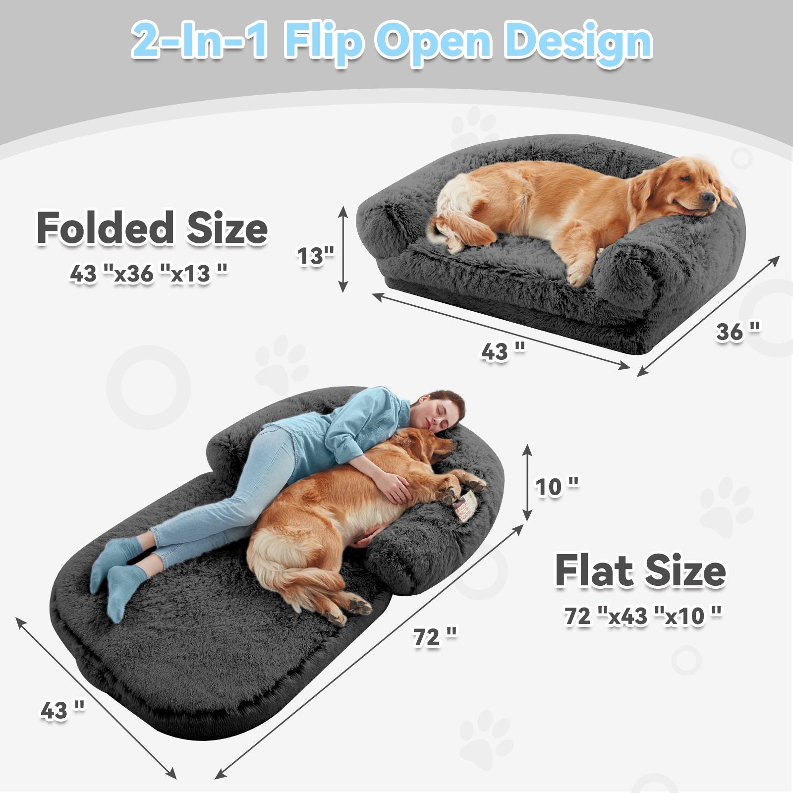 Human Dog Bed, 71"x43"x12" Dog Beds for Large Dogs, Foldable Plush Washable Dog Bed for People Doze Off, Orthopedic Dog Beds for Humans Size Fits You and Pets