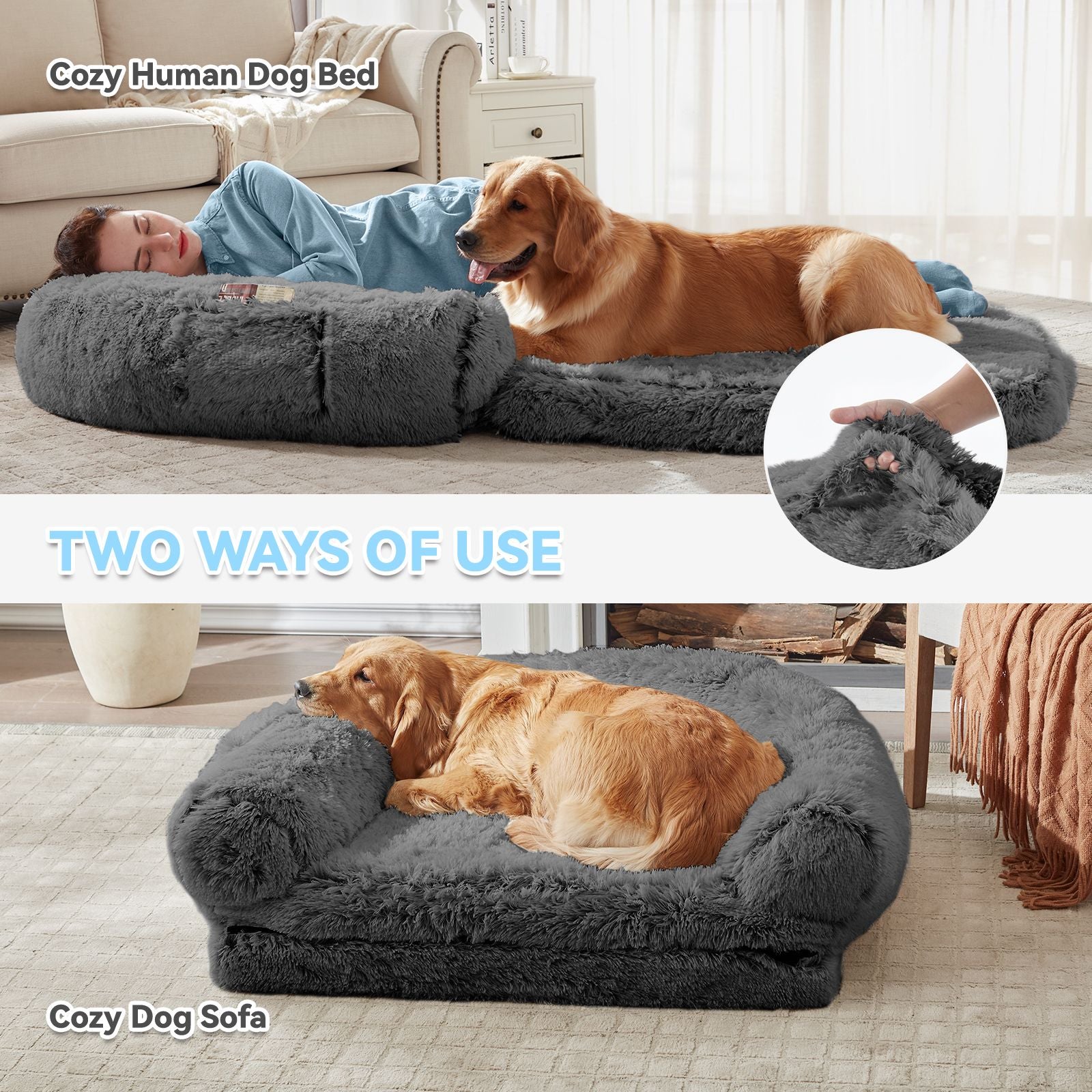 Human Dog Bed, 71"x43"x12" Dog Beds for Large Dogs, Foldable Plush Washable Dog Bed for People Doze Off, Orthopedic Dog Beds for Humans Size Fits You and Pets