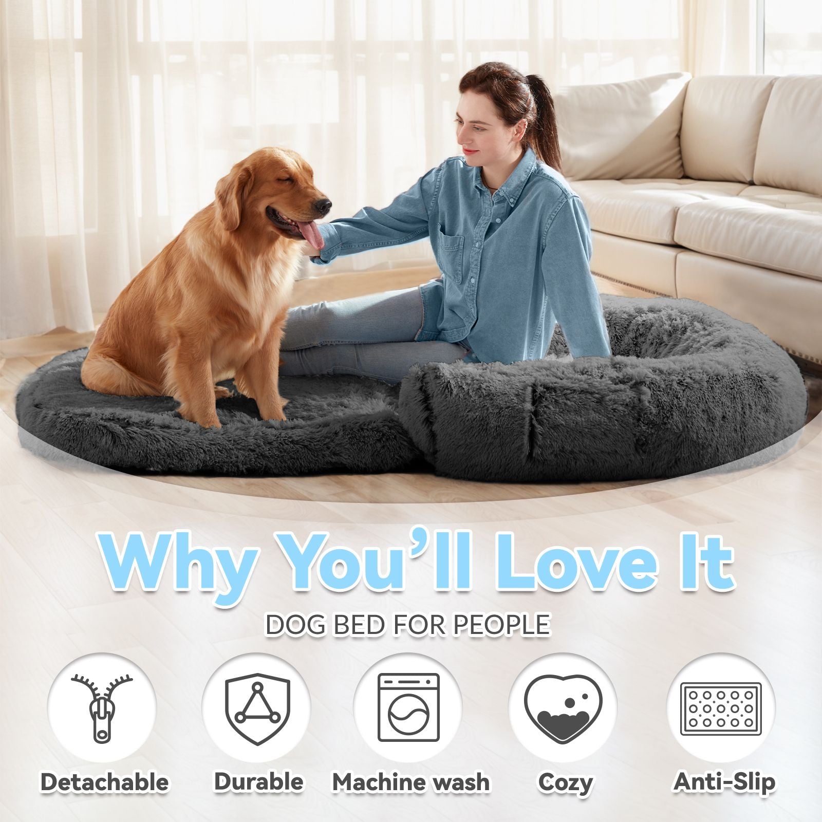Human Dog Bed, 71"x43"x12" Dog Beds for Large Dogs, Foldable Plush Washable Dog Bed for People Doze Off, Orthopedic Dog Beds for Humans Size Fits You and Pets