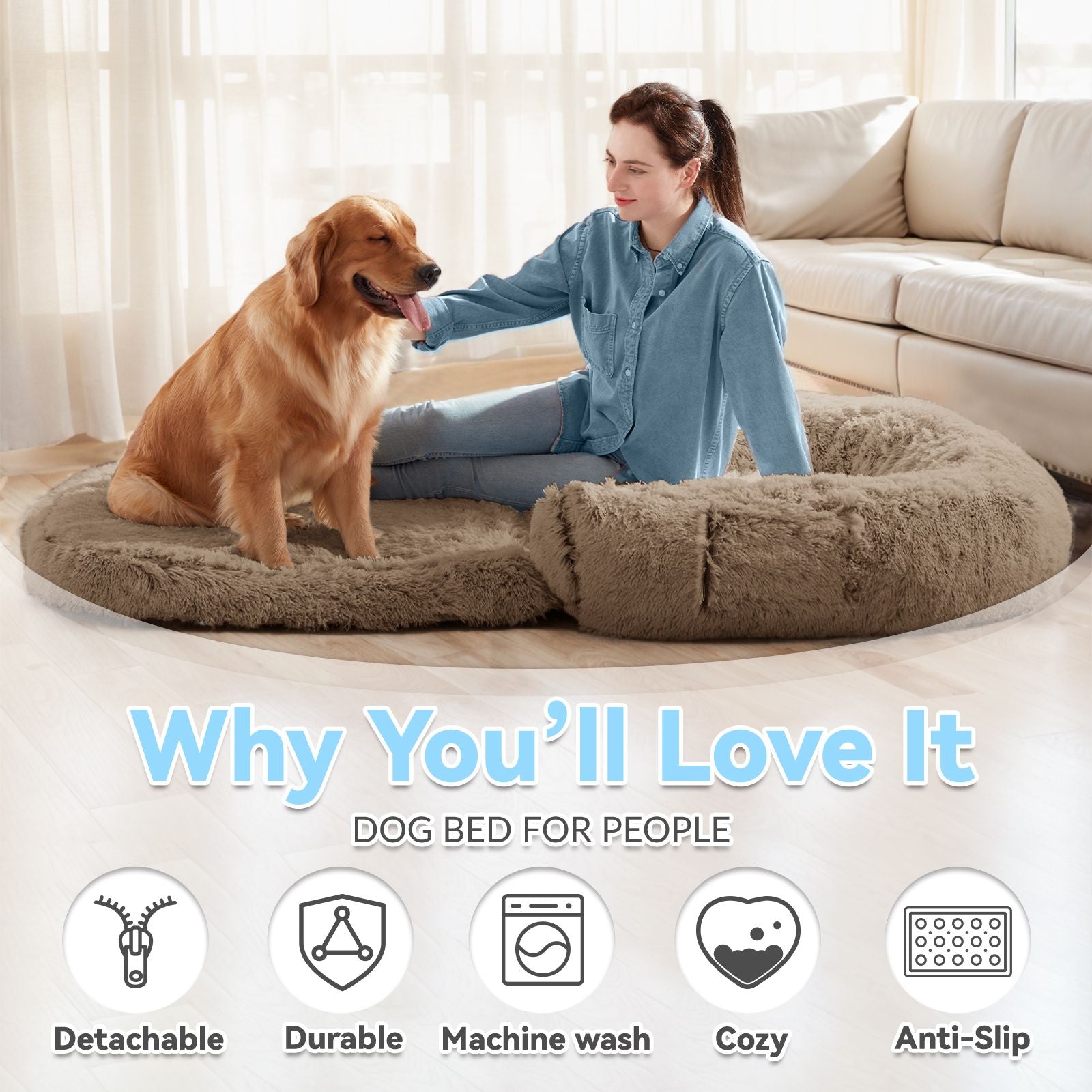 Human Dog Bed, 71"x43"x12" Dog Beds for Large Dogs, Foldable Plush Washable Dog Bed for People Doze Off, Orthopedic Dog Beds for Humans Size Fits You and Pets