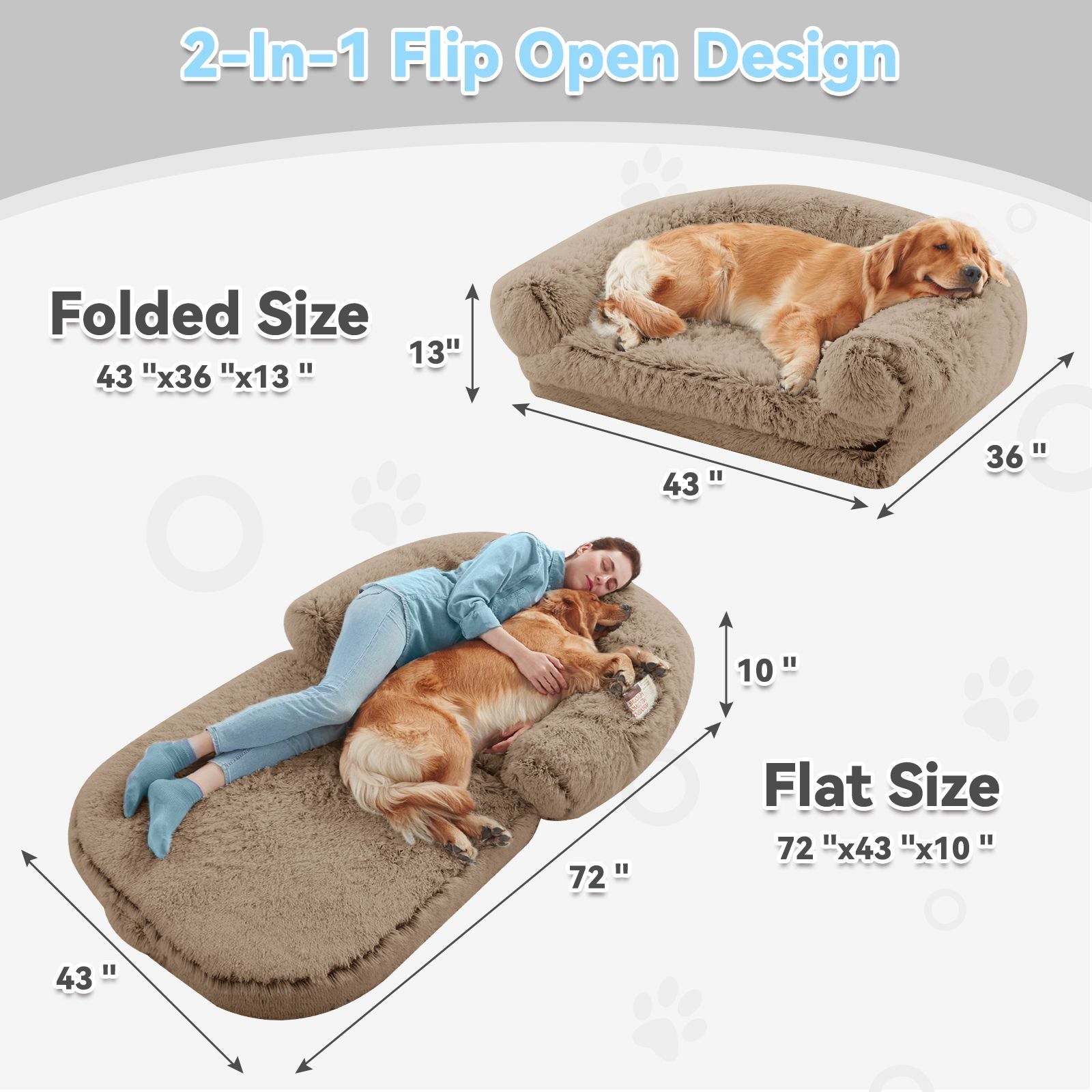 Human Dog Bed, 71"x43"x12" Dog Beds for Large Dogs, Foldable Plush Washable Dog Bed for People Doze Off, Orthopedic Dog Beds for Humans Size Fits You and Pets