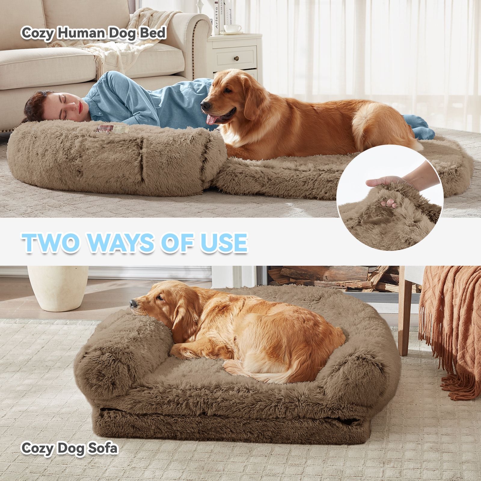 Human Dog Bed, 71"x43"x12" Dog Beds for Large Dogs, Foldable Plush Washable Dog Bed for People Doze Off, Orthopedic Dog Beds for Humans Size Fits You and Pets