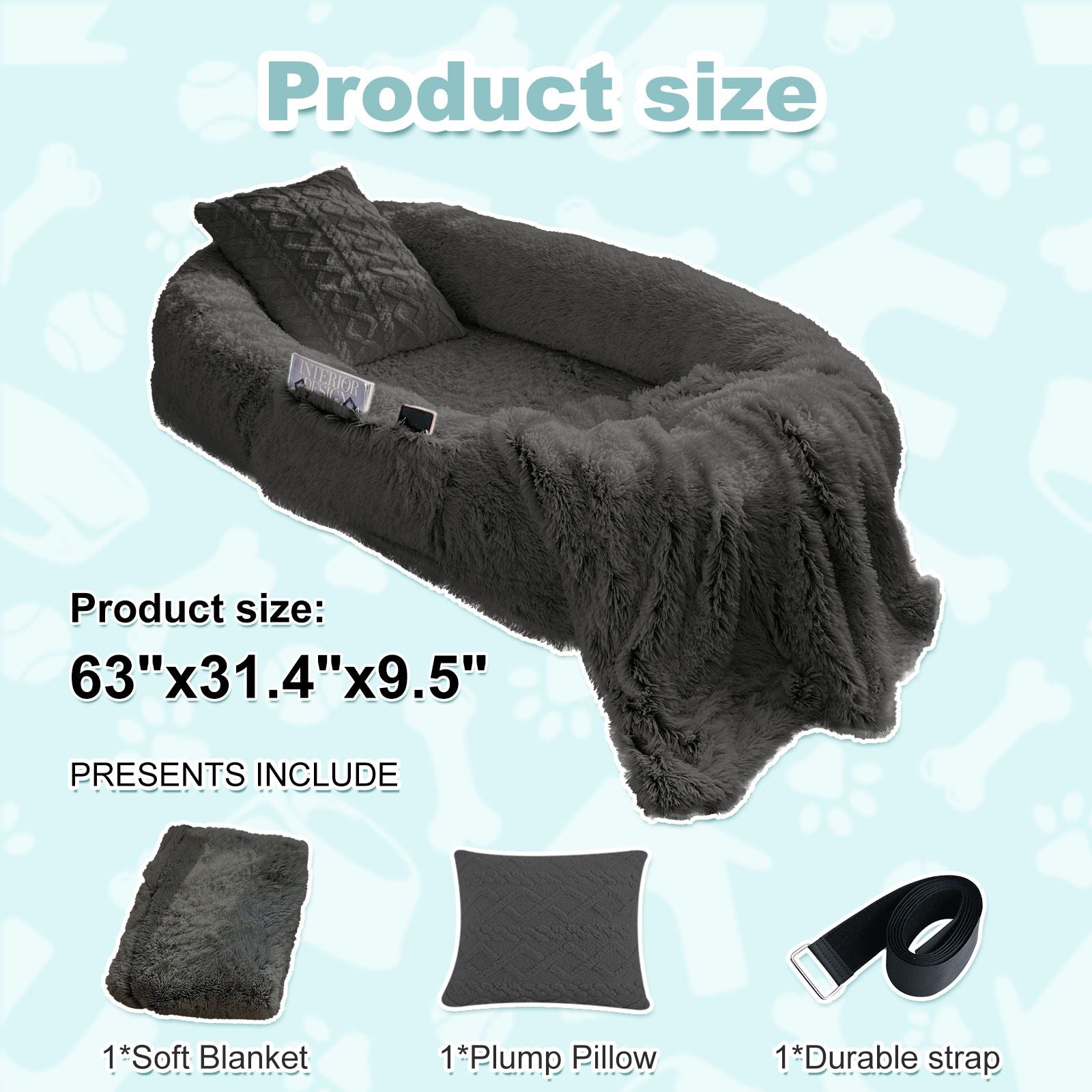 Human Dog Bed, Large Size Fits You and Pets, Washable Faux Fur Dog Bed for People Doze Off, Napping Orthopedic Dog Bed, Present Plump Pillow, Blanket, Strap
