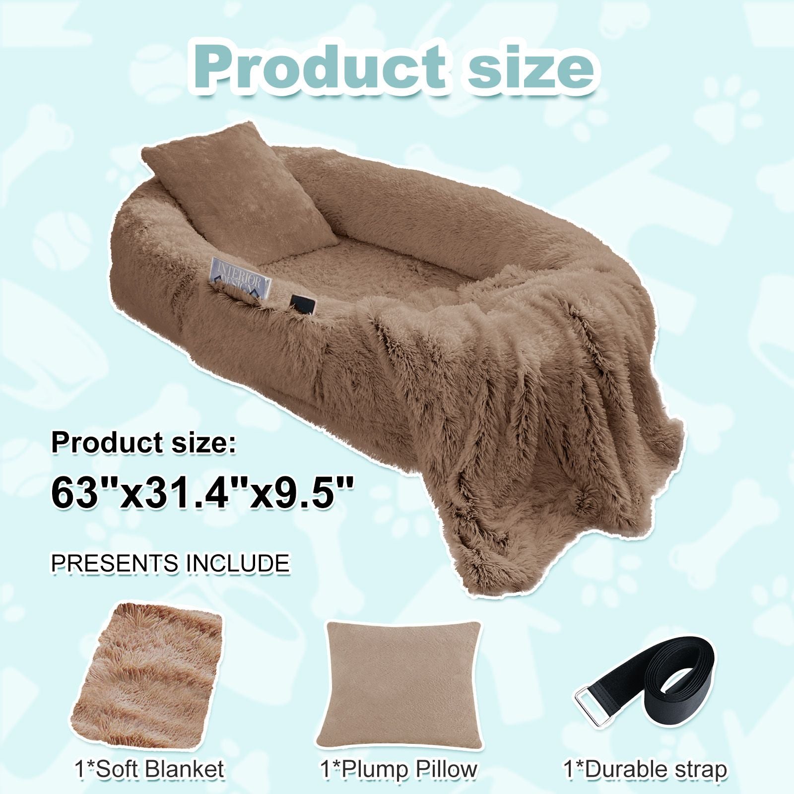 Human Dog Bed, Large Size Fits You and Pets, Washable Faux Fur Dog Bed for People Doze Off, Napping Orthopedic Dog Bed, Present Plump Pillow, Blanket, Strap