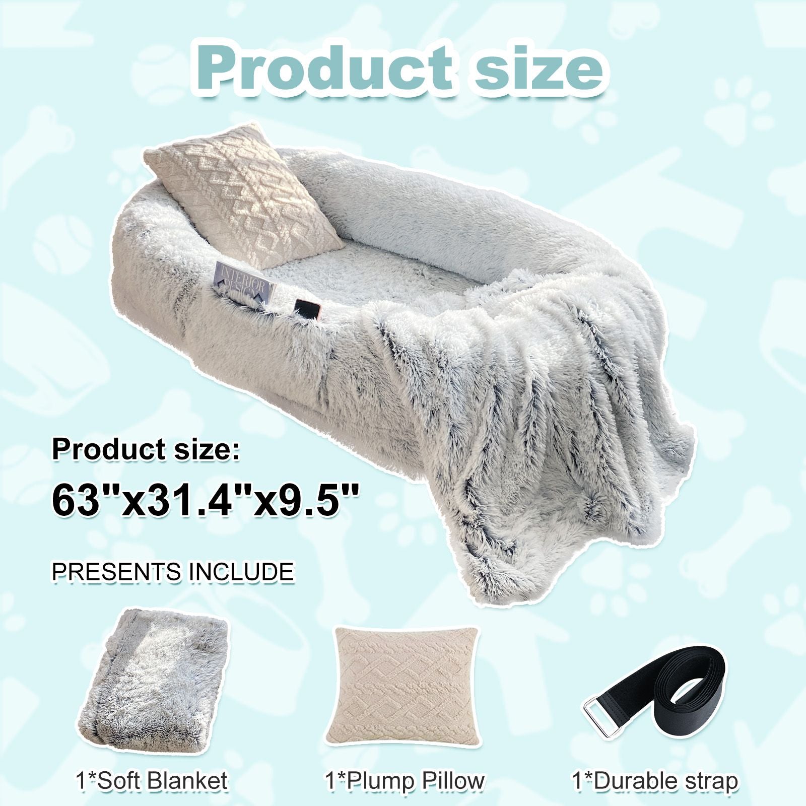 Human Dog Bed, Large Size Fits You and Pets, Washable Faux Fur Dog Bed for People Doze Off, Napping Orthopedic Dog Bed, Present Plump Pillow, Blanket, Strap