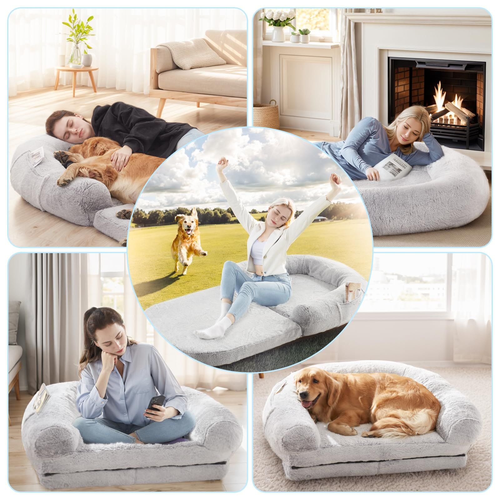 Human Dog Bed, 71"x43"x12" Dog Beds for Large Dogs, Foldable Plush Washable Dog Bed for People Doze Off, Orthopedic Dog Beds for Humans Size Fits You and Pets