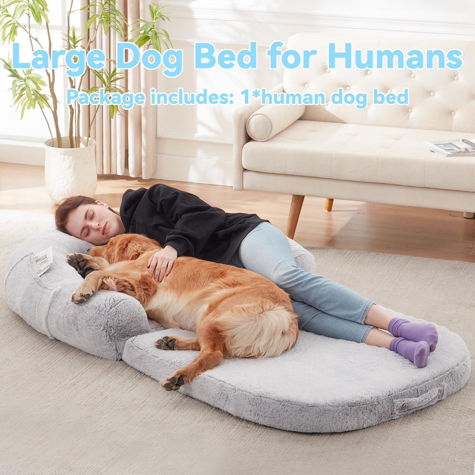 Human Dog Bed, 71"x43"x12" Dog Beds for Large Dogs, Foldable Plush Washable Dog Bed for People Doze Off, Orthopedic Dog Beds for Humans Size Fits You and Pets