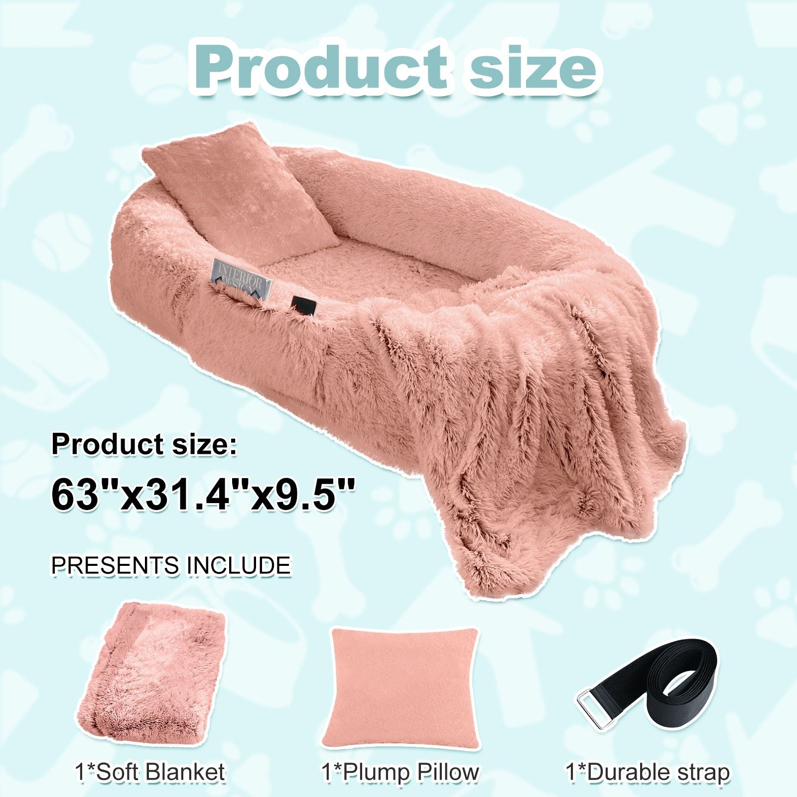 Human Dog Bed, Large Size Fits You and Pets, Washable Faux Fur Dog Bed for People Doze Off, Napping Orthopedic Dog Bed, Present Plump Pillow, Blanket, Strap