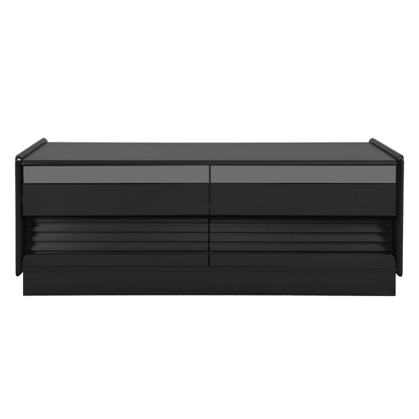 Modern Rectangle Coffee Table with 4 Drawers and 2 Display Shelves, 47.2" Wood Coffee Table with Fluted Style, Tempered Glass for Living Room