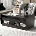 Modern Rectangle Coffee Table with 4 Drawers and 2 Display Shelves, 47.2" Wood Coffee Table with Fluted Style, Tempered Glass for Living Room