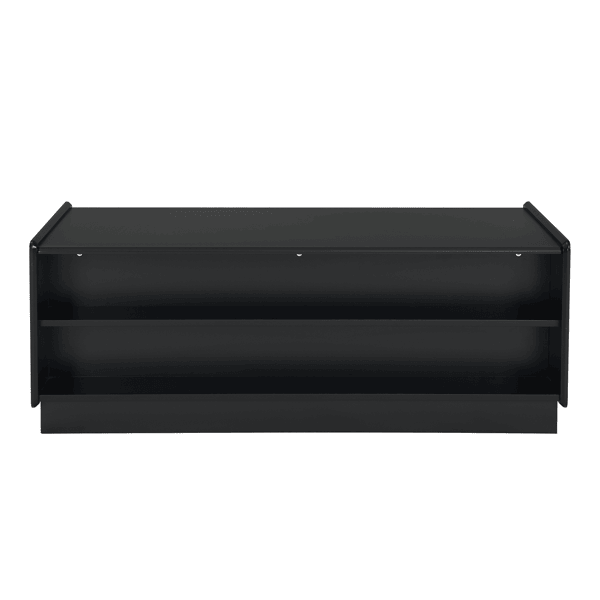 Modern Rectangle Coffee Table with 4 Drawers and 2 Display Shelves, 47.2" Wood Coffee Table with Fluted Style, Tempered Glass for Living Room