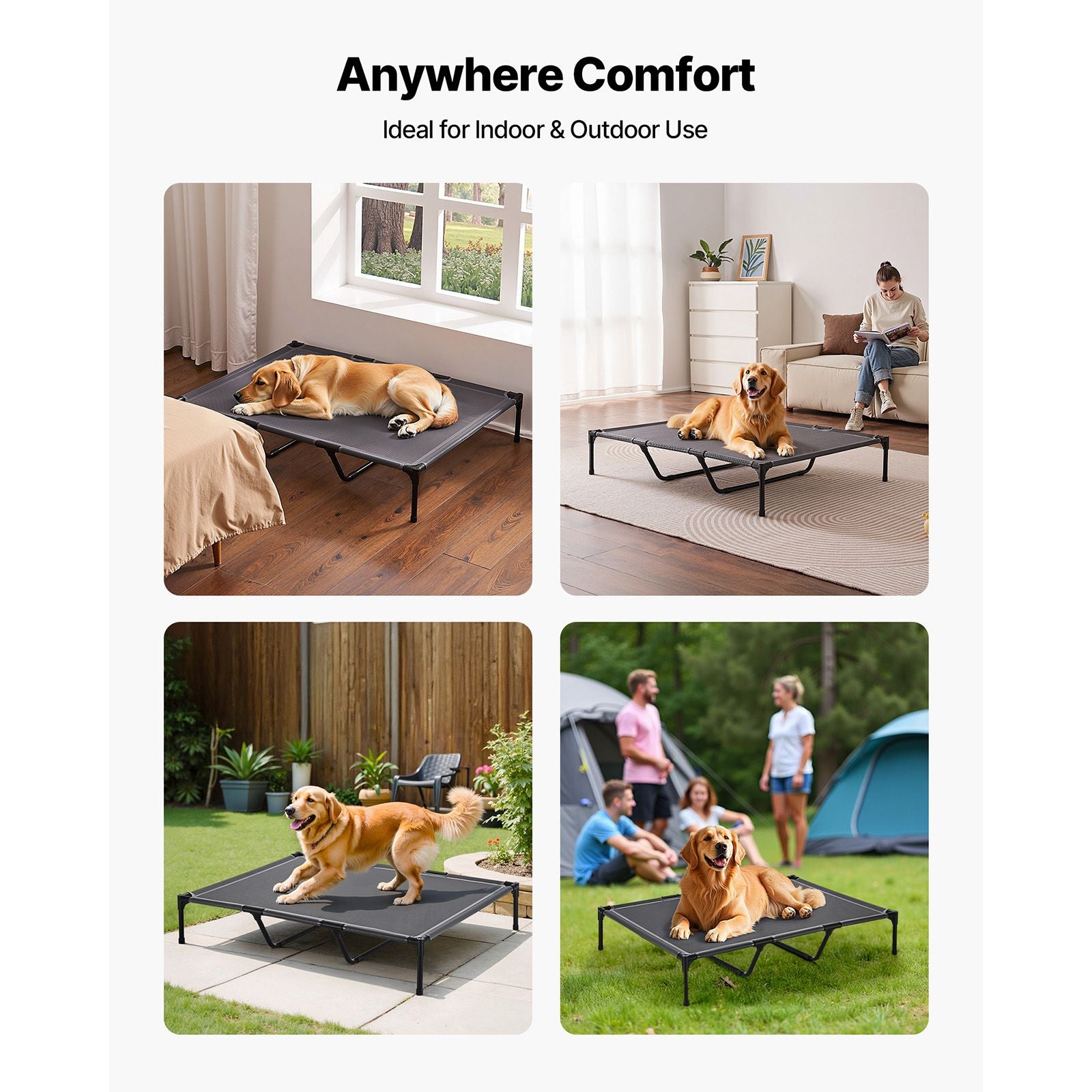 Elevated Dog Bed for Large Dogs, Portable Raised Dog Cot with Steel Metal Frame and Breathable Teslin Mesh, Indoor & Outdoor Pet Cooling Raised Hammock Bed, XL, Gray