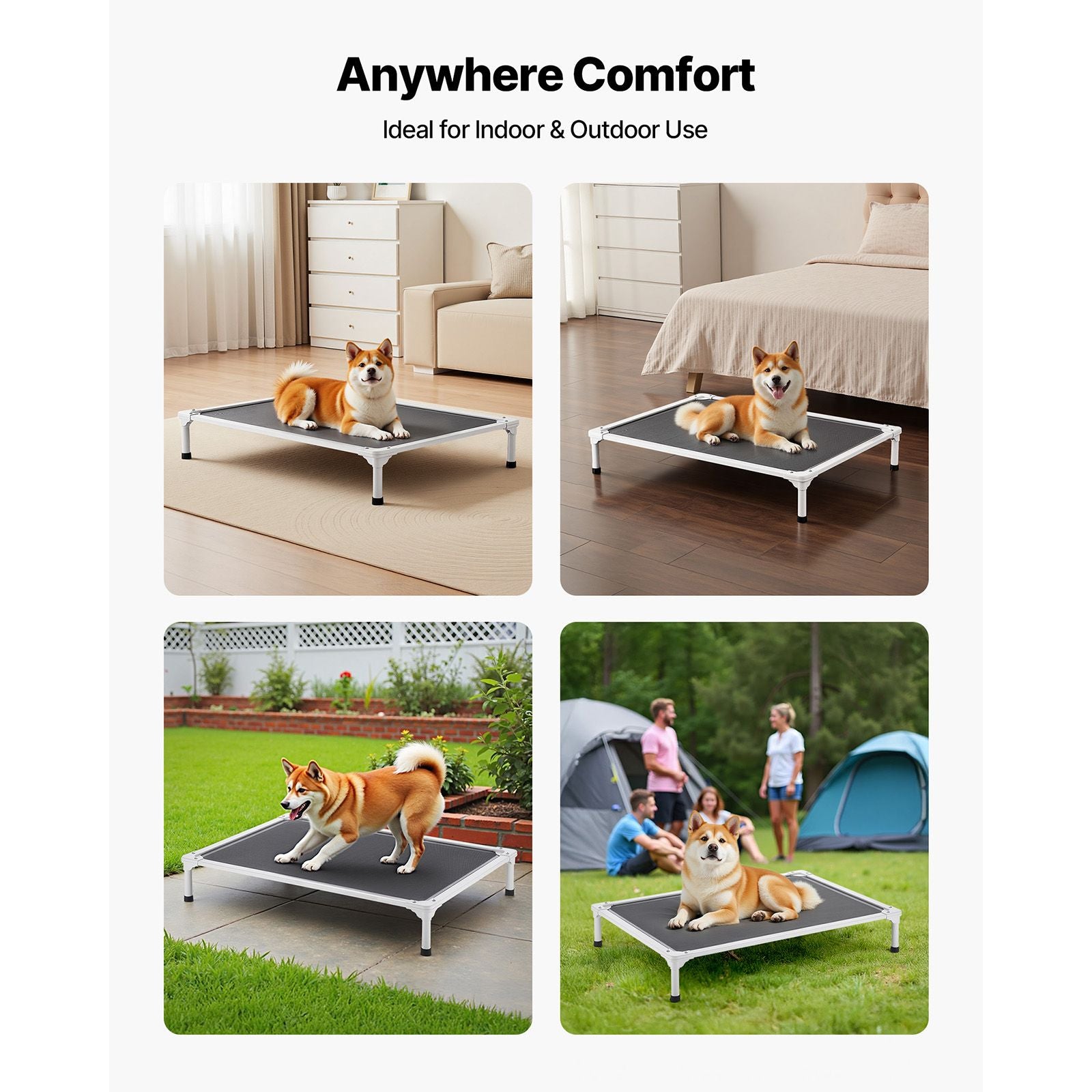 Elevated Dog Bed for Large Dogs, Portable Raised Dog Cot with Aluminum Tube Metal Frame and Breathable Textilene Mesh, Indoor & Outdoor Pet Cooling Raised Hammock Bed, L, Gray