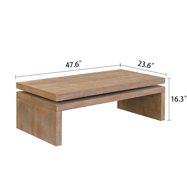 Modern Rustic Wood Coffee Table – Rectangular Living Room Center Table with Floating Top Design 47.6" L * 23.6" W * 16.3" H