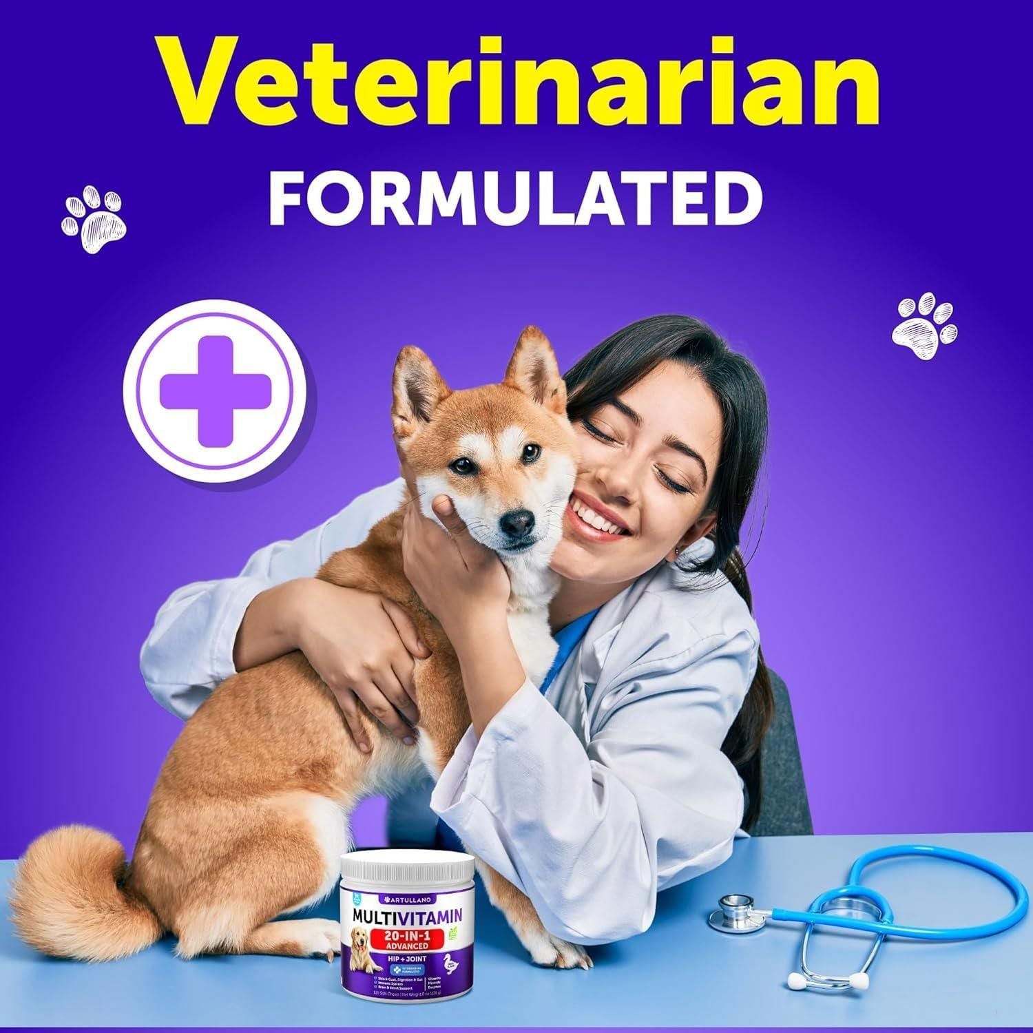 Dog Multivitamin Chewable with Glucosamine 20 in 1 Dog Vitamins and Supplements Senior & Puppy Multivitamin for Dogs Pet Joint Support Health Immunity Mobility Gut Skin 120 Chews