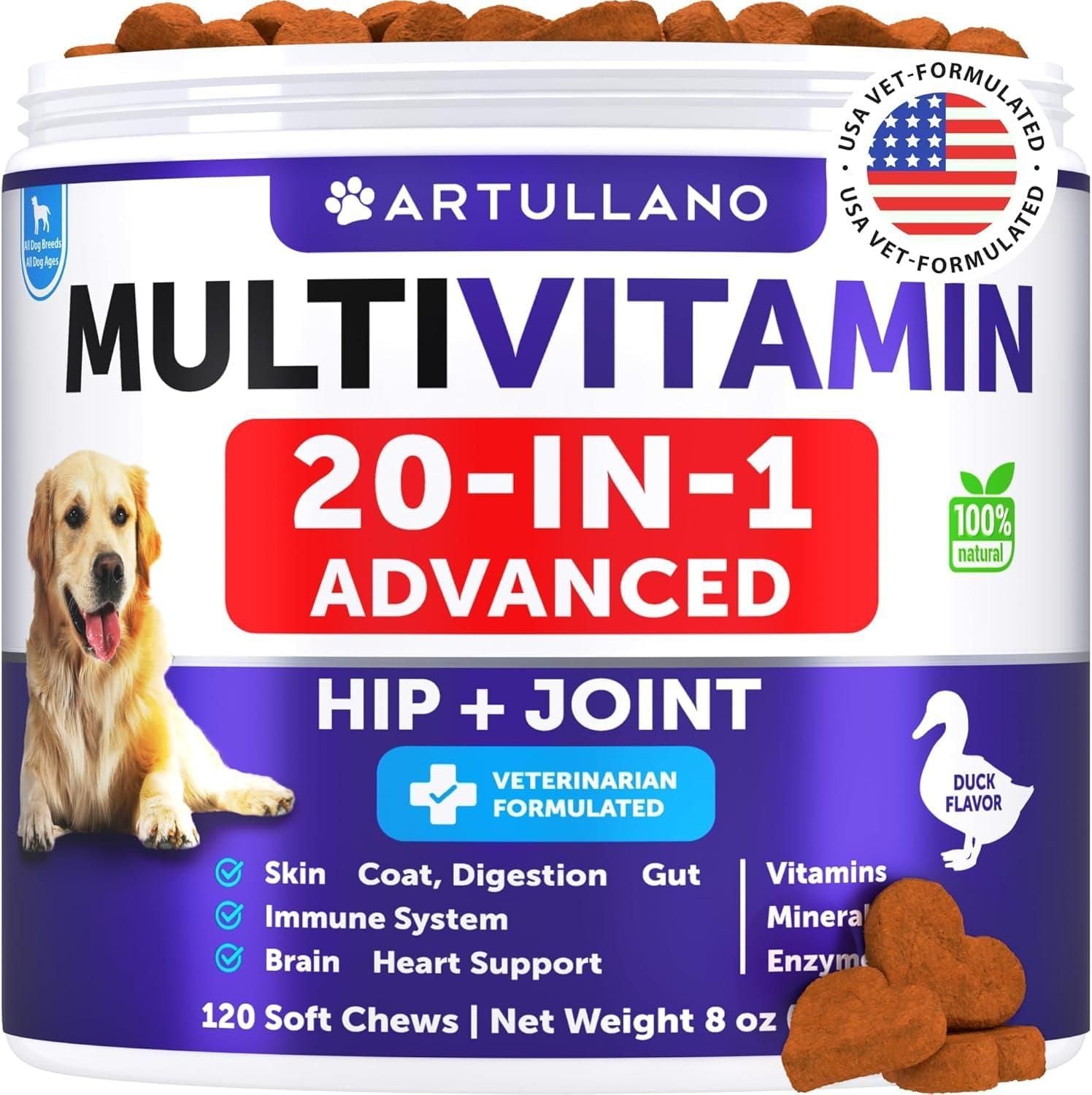 Dog Multivitamin Chewable with Glucosamine 20 in 1 Dog Vitamins and Supplements Senior & Puppy Multivitamin for Dogs Pet Joint Support Health Immunity Mobility Gut Skin 120 Chews