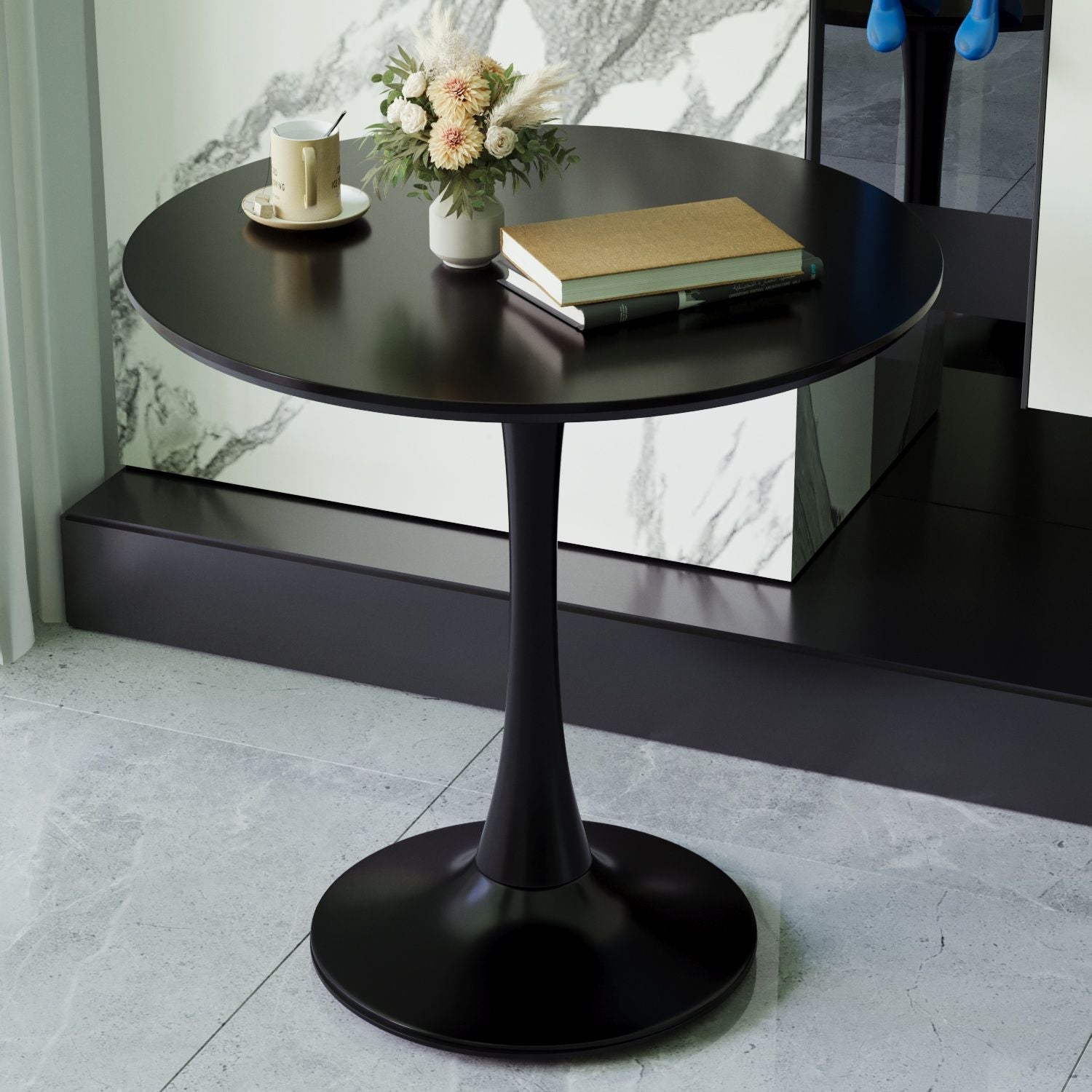 31.5" White Round Dining Table, Tulip Table Kitchen Dining Table 2-4 People with MDF Table Top & Pedestal Base, Mid-Century End Table Leisure Coffee Table Office Living Room Table