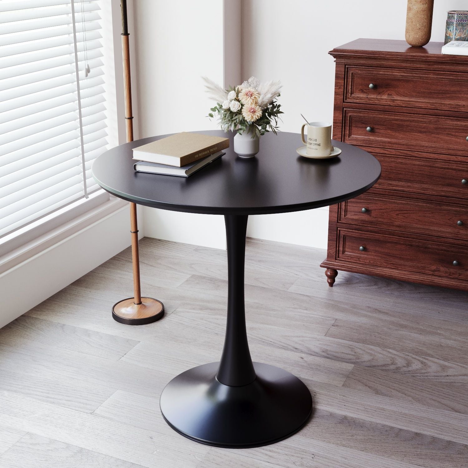 31.5" White Round Dining Table, Tulip Table Kitchen Dining Table 2-4 People with MDF Table Top & Pedestal Base, Mid-Century End Table Leisure Coffee Table Office Living Room Table