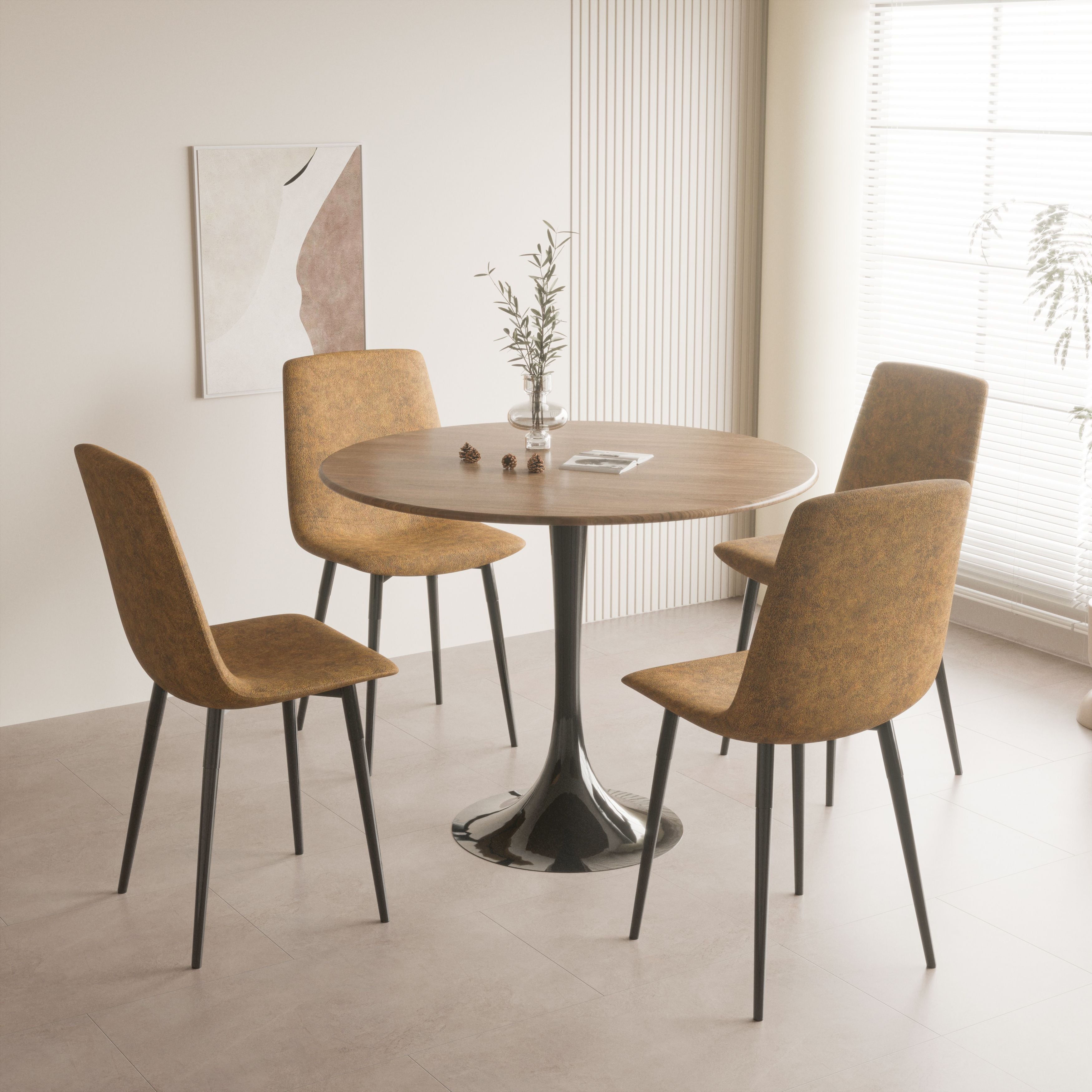 31.5" White Round Dining Table, Tulip Table Kitchen Dining Table 2-4 People with MDF Table Top & Pedestal Base, Mid-Century End Table Leisure Coffee Table Office Living Room Table