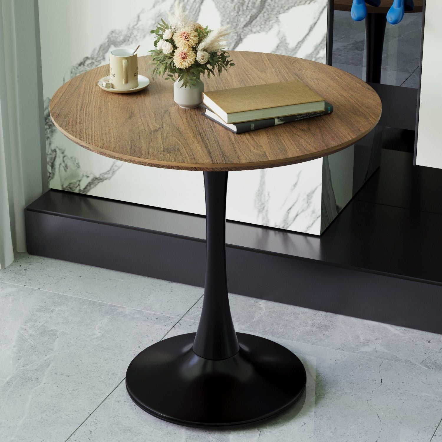 31.5" White Round Dining Table, Tulip Table Kitchen Dining Table 2-4 People with MDF Table Top & Pedestal Base, Mid-Century End Table Leisure Coffee Table Office Living Room Table