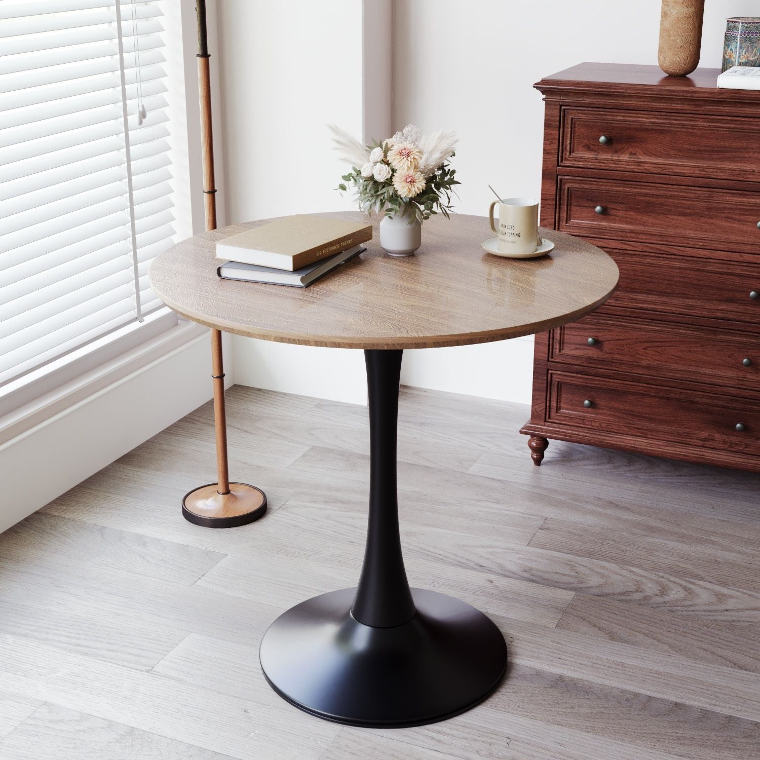 31.5" White Round Dining Table, Tulip Table Kitchen Dining Table 2-4 People with MDF Table Top & Pedestal Base, Mid-Century End Table Leisure Coffee Table Office Living Room Table