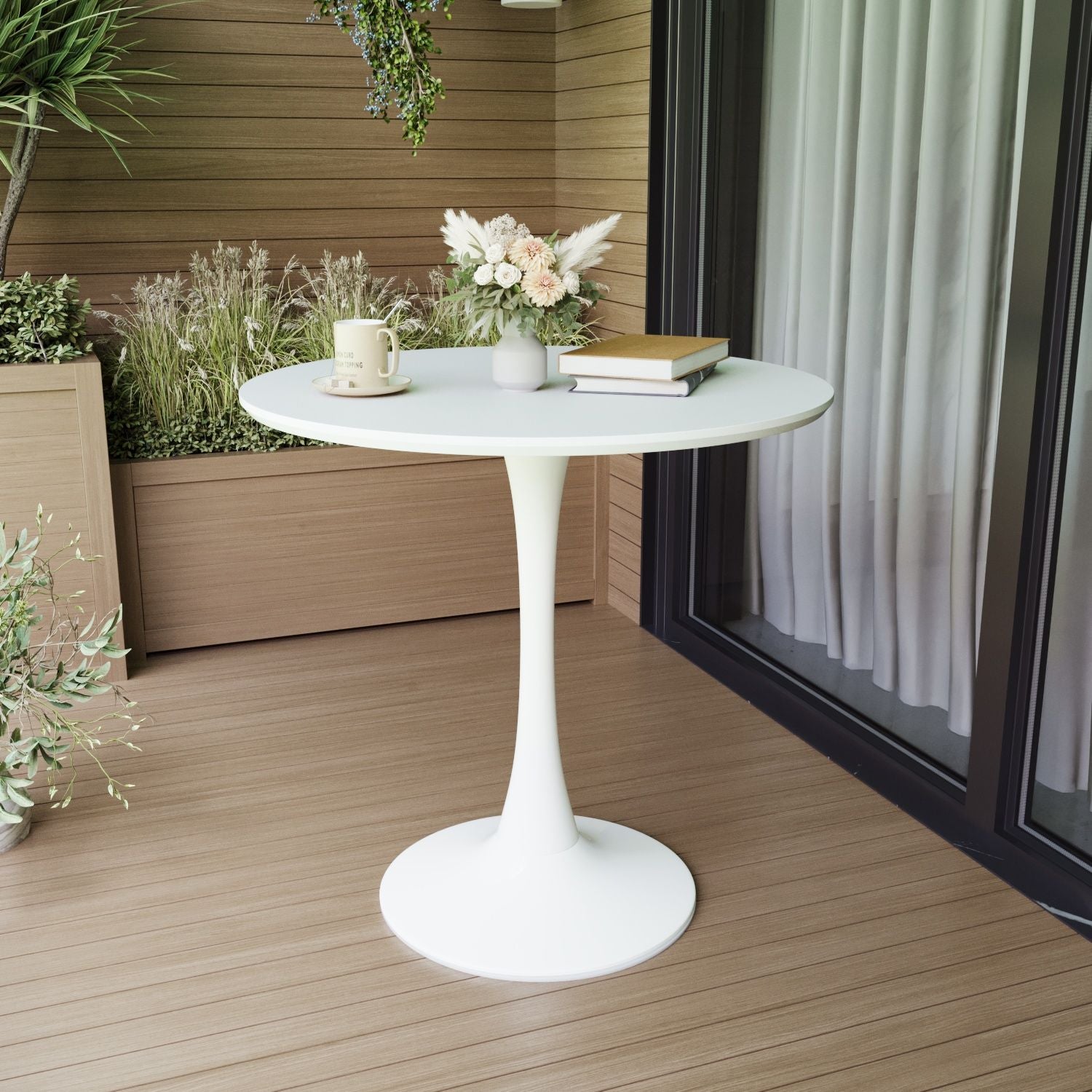 31.5" White Round Dining Table, Tulip Table Kitchen Dining Table 2-4 People with MDF Table Top & Pedestal Base, Mid-Century End Table Leisure Coffee Table Office Living Room Table