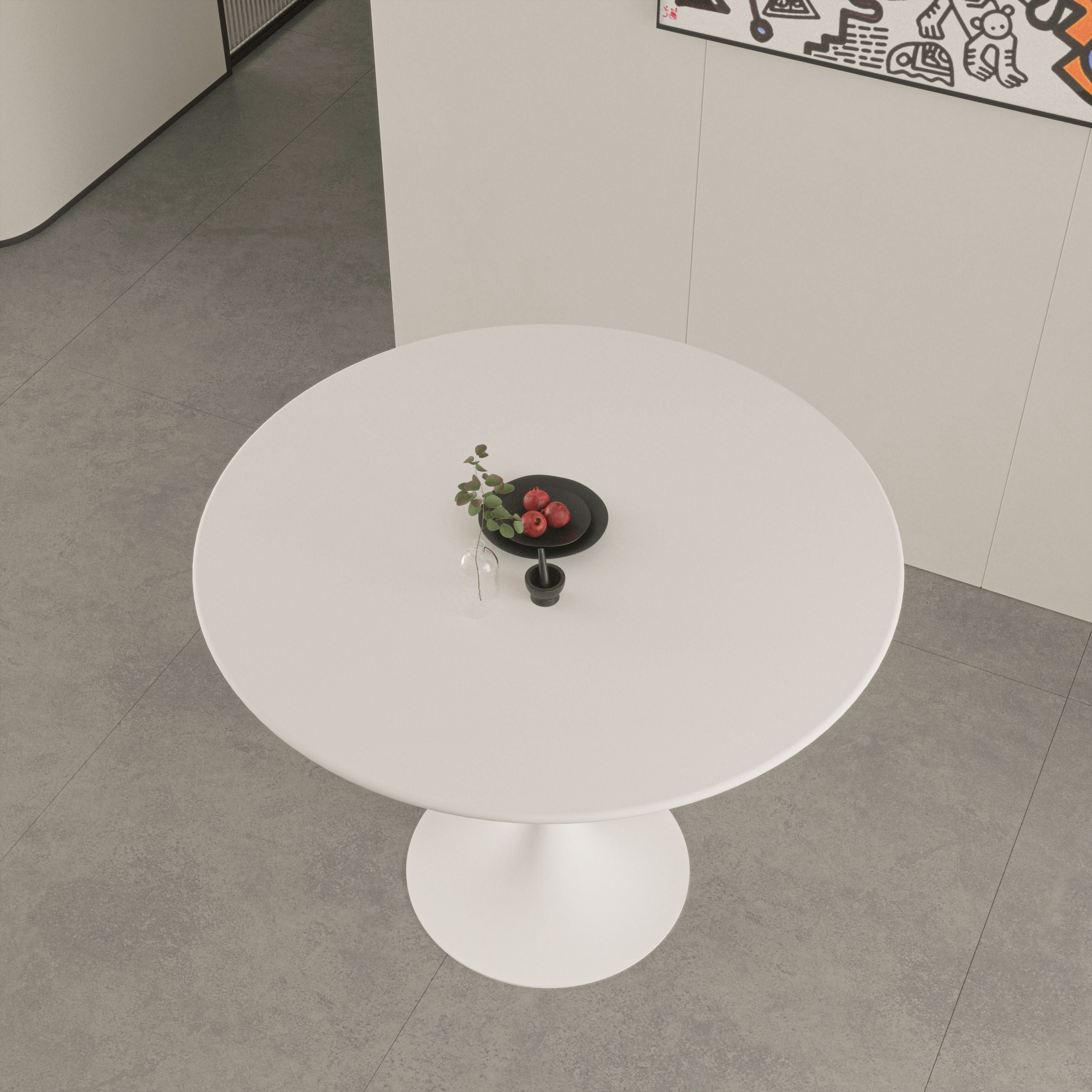 31.5" White Round Dining Table, Tulip Table Kitchen Dining Table 2-4 People with MDF Table Top & Pedestal Base, Mid-Century End Table Leisure Coffee Table Office Living Room Table