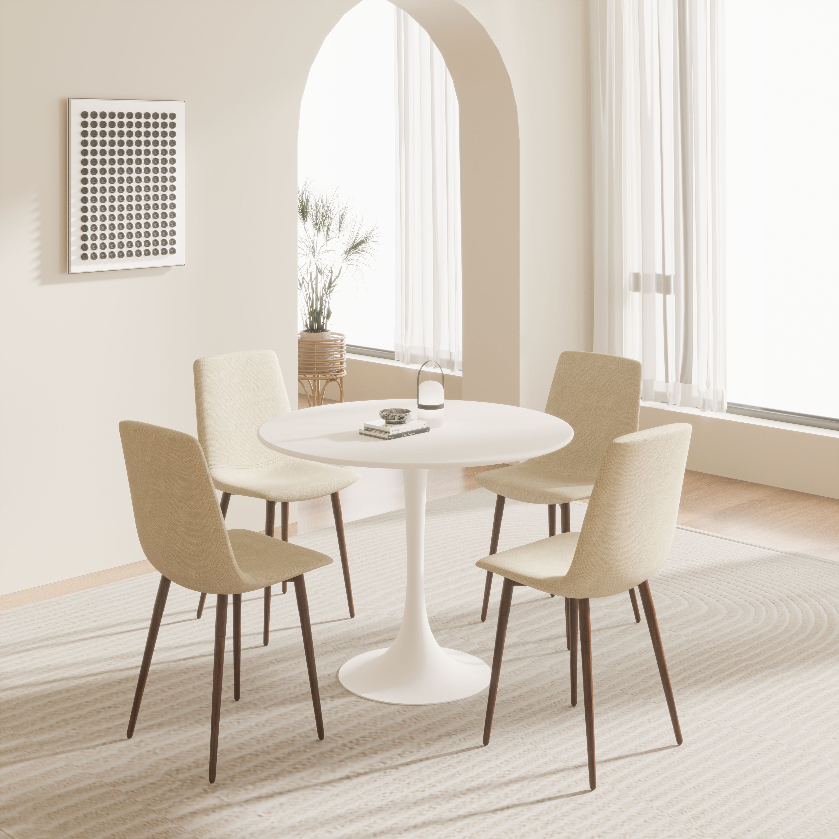 31.5" White Round Dining Table, Tulip Table Kitchen Dining Table 2-4 People with MDF Table Top & Pedestal Base, Mid-Century End Table Leisure Coffee Table Office Living Room Table
