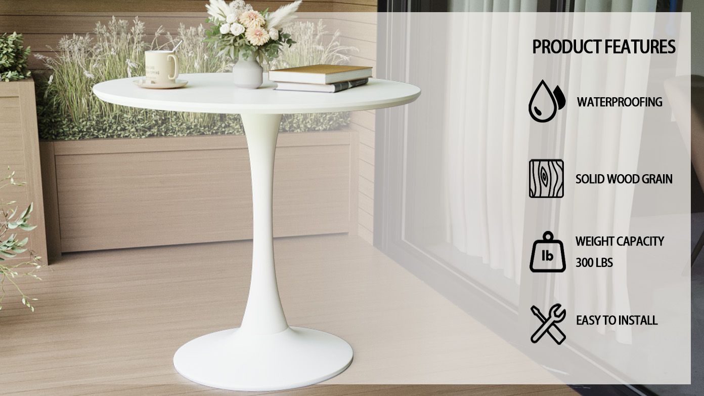 31.5" White Round Dining Table, Tulip Table Kitchen Dining Table 2-4 People with MDF Table Top & Pedestal Base, Mid-Century End Table Leisure Coffee Table Office Living Room Table