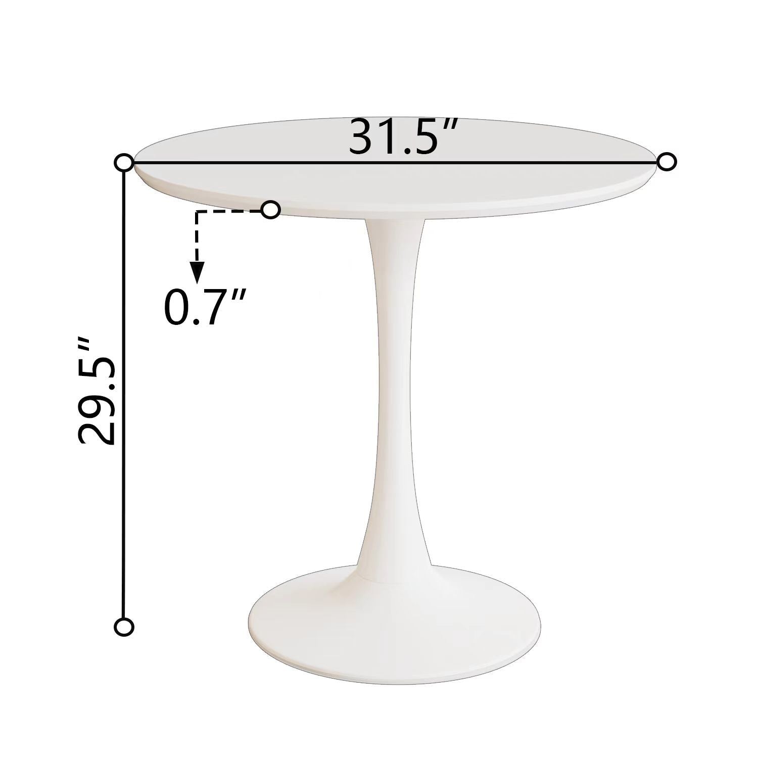 31.5" White Round Dining Table, Tulip Table Kitchen Dining Table 2-4 People with MDF Table Top & Pedestal Base, Mid-Century End Table Leisure Coffee Table Office Living Room Table