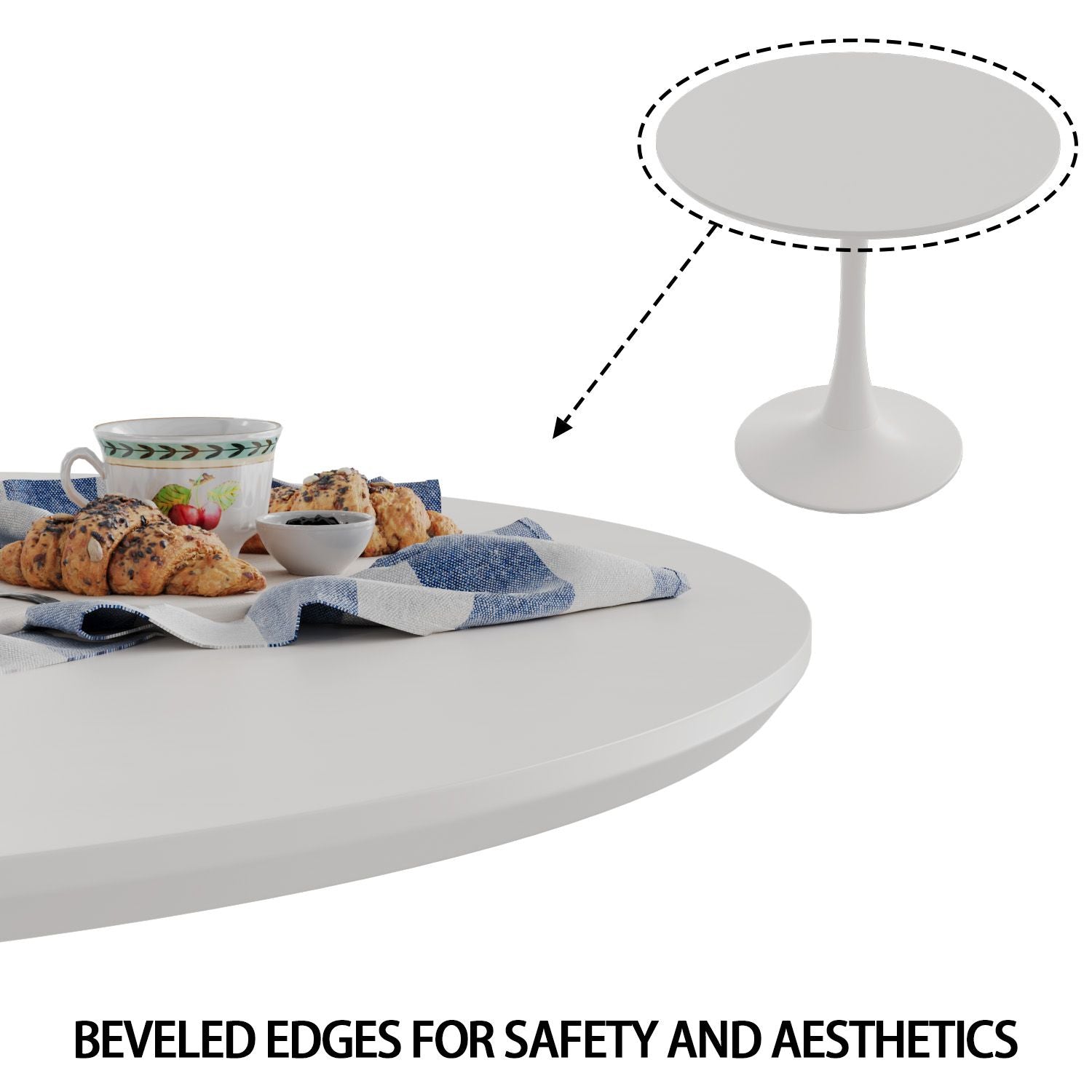 31.5" White Round Dining Table, Tulip Table Kitchen Dining Table 2-4 People with MDF Table Top & Pedestal Base, Mid-Century End Table Leisure Coffee Table Office Living Room Table