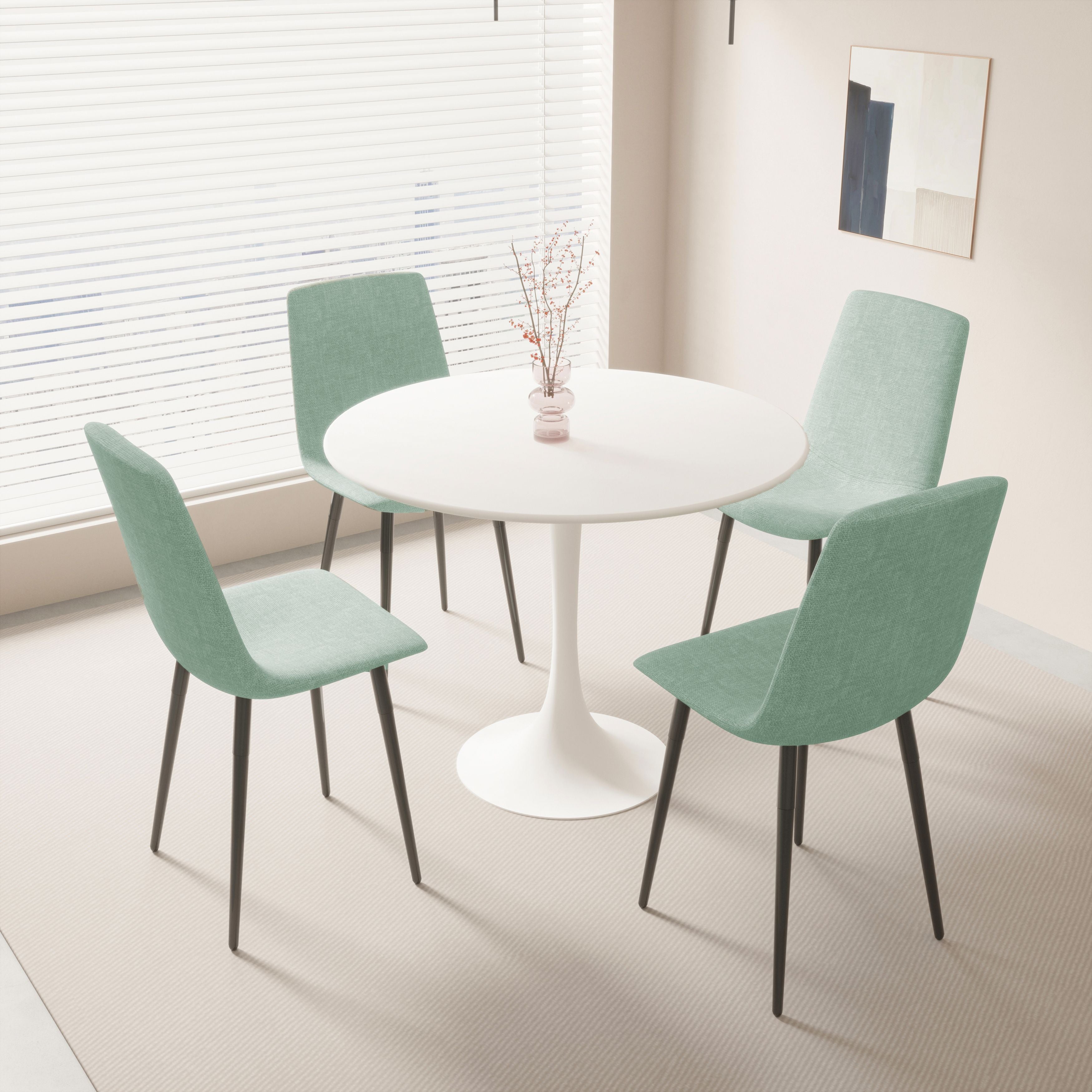 31.5" White Round Dining Table, Tulip Table Kitchen Dining Table 2-4 People with MDF Table Top & Pedestal Base, Mid-Century End Table Leisure Coffee Table Office Living Room Table